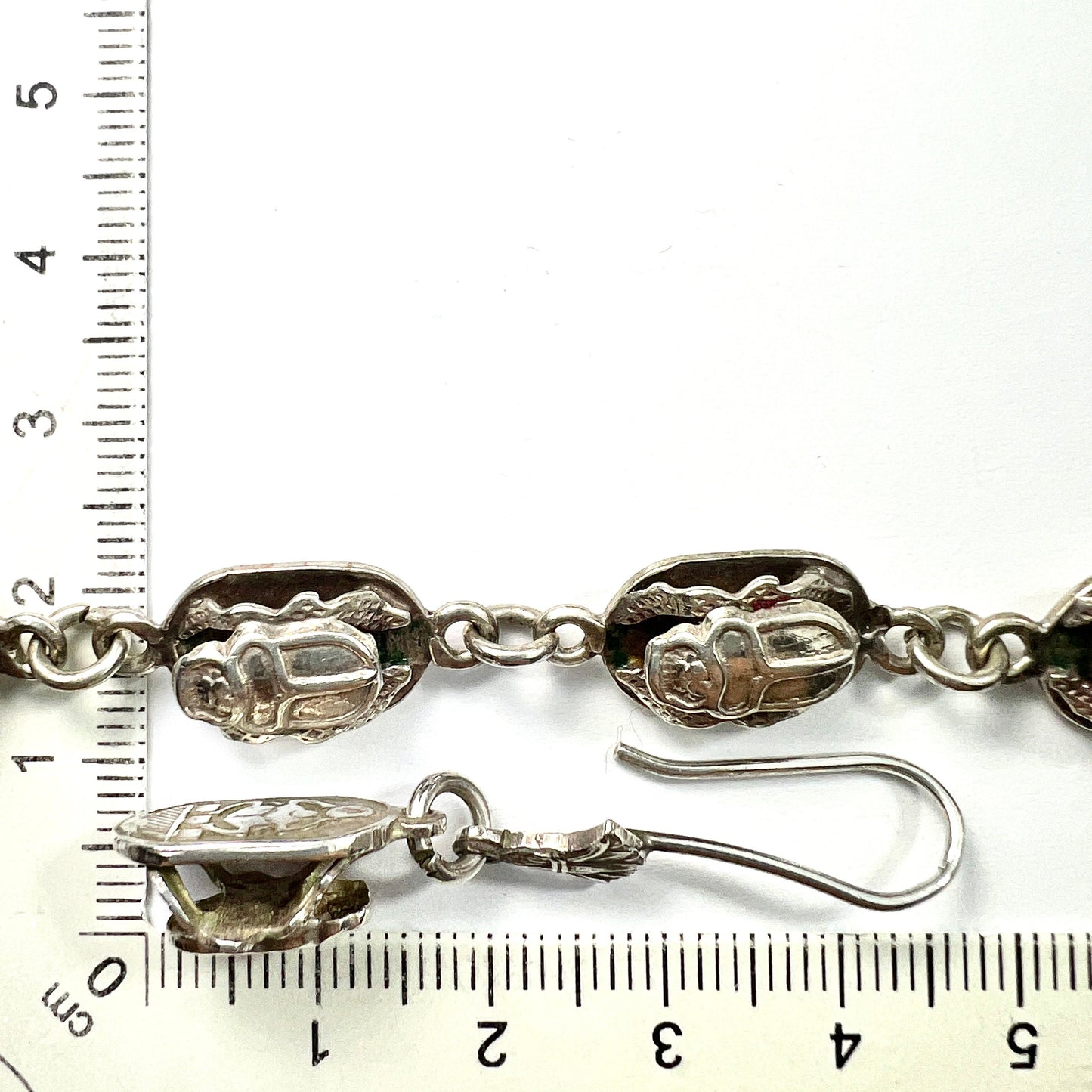 Vintage Silver Egyptian Scarab Beetle Earrings and Bracelet
