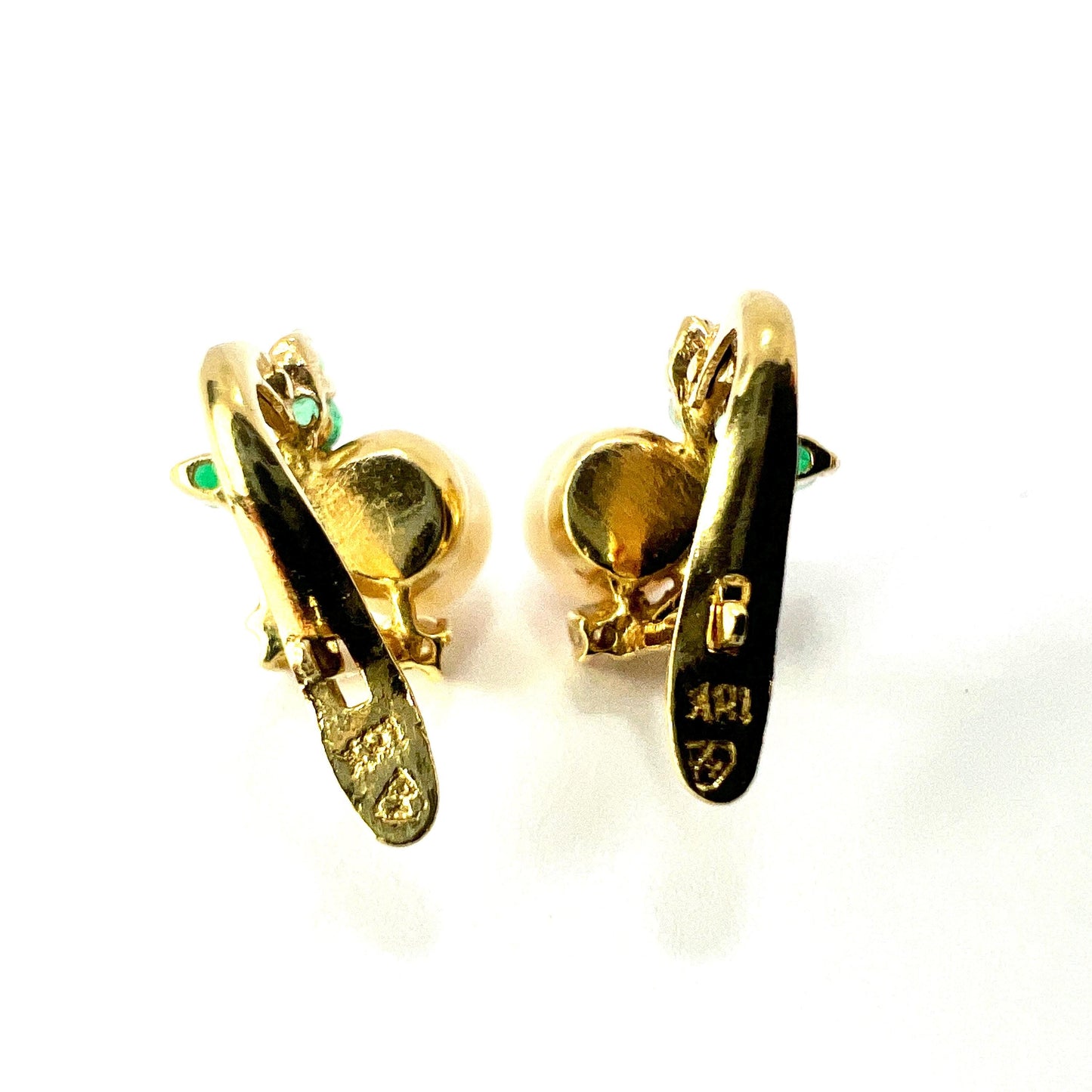 Vintage 18CT Gold Emerald, Diamond and Cultured Pearl Earrings