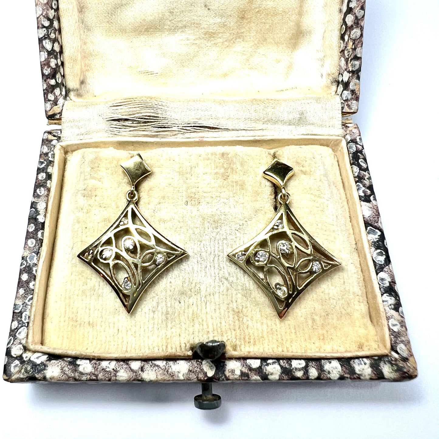 Vintage Diamond 18CT Gold Lattice Earrings