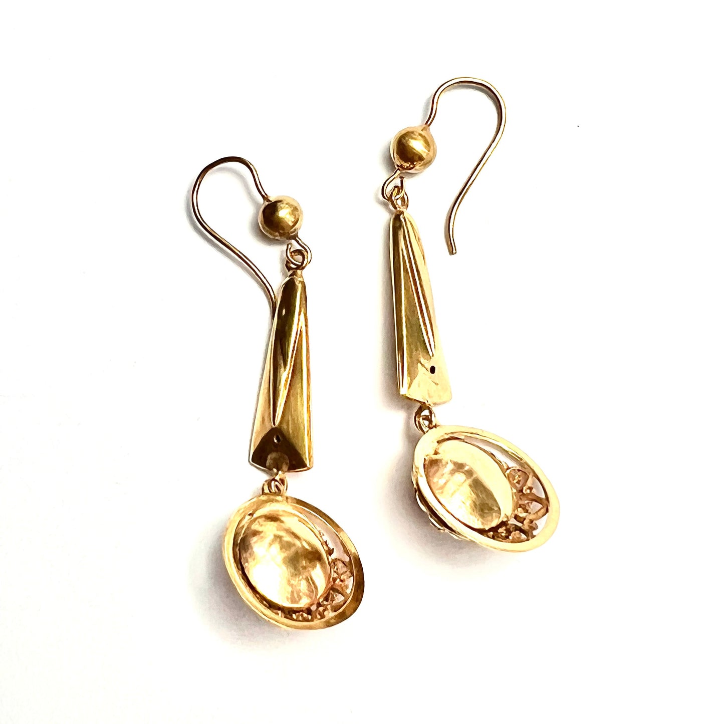 Victorian Garnet Etruscan Revival 9CT Gold Long Drop Earrings