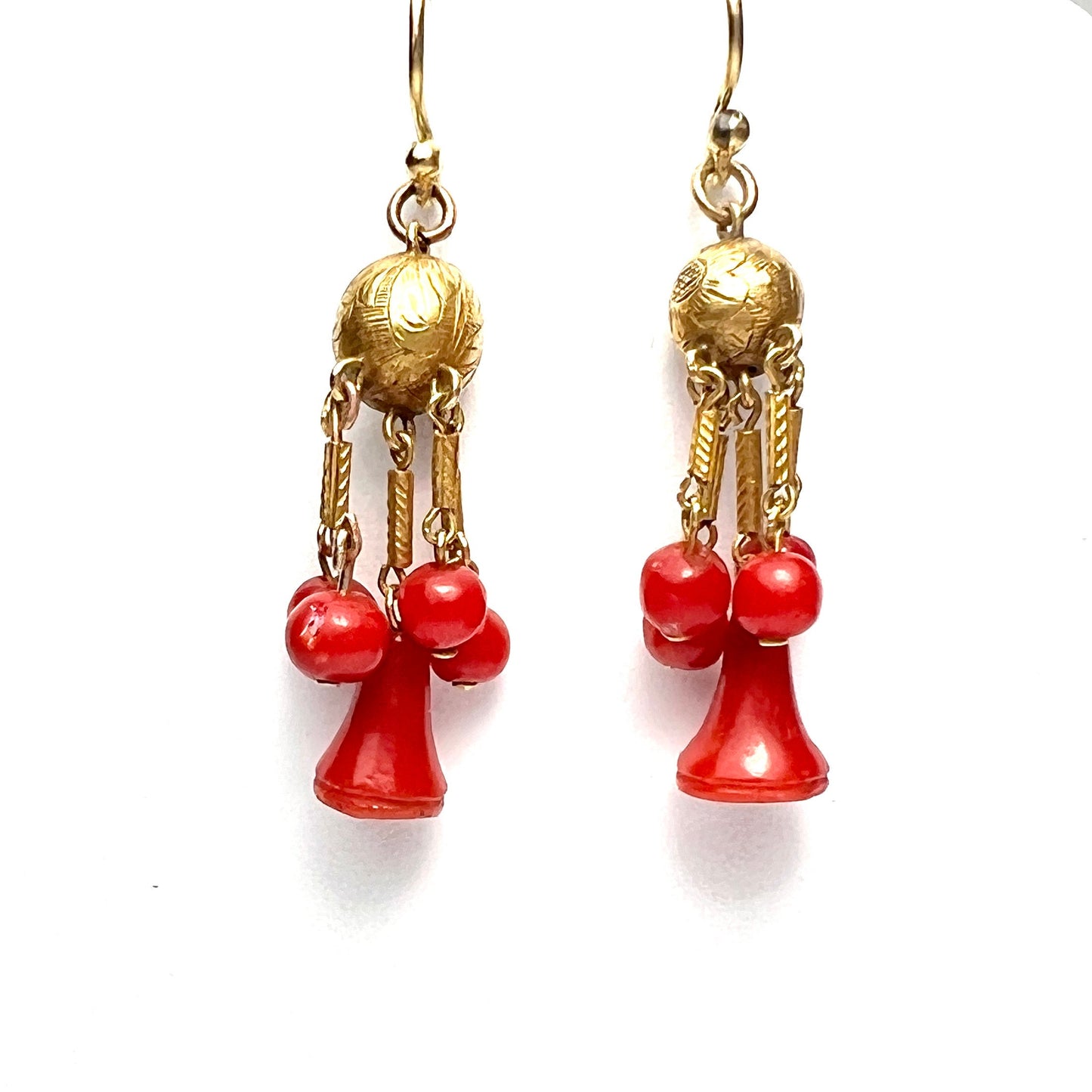 Victorian Coral Bell 15CT Gold Earrings