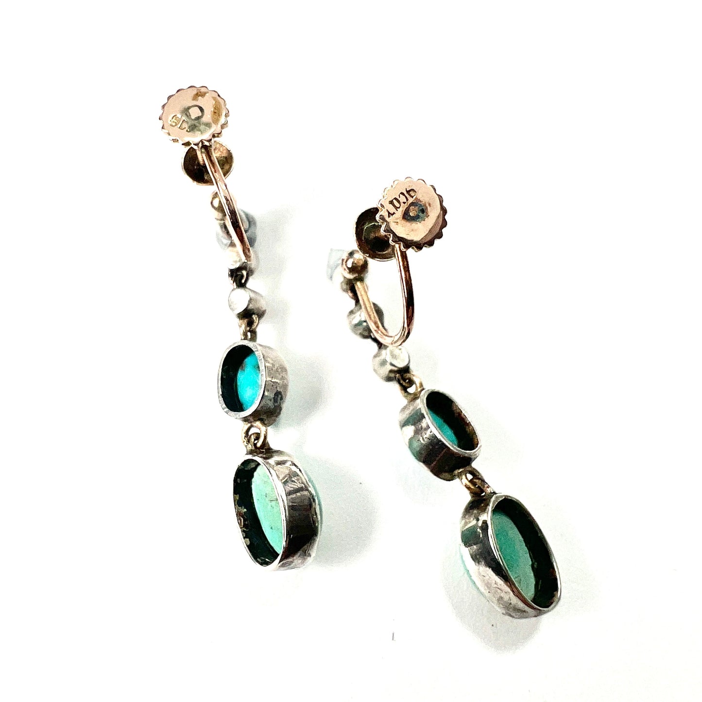 Victorian Gold and Silver Turquoise Paste Diamond Earrings