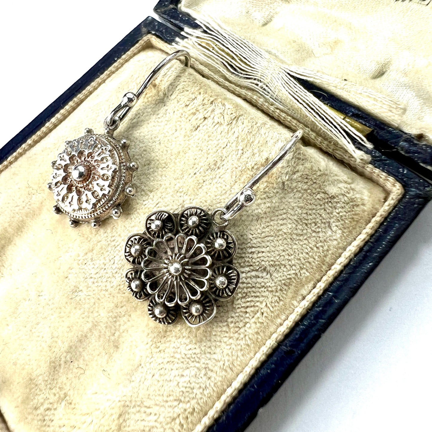Victorian Mismatch Aesthetic Period Silver Wheel Earrings