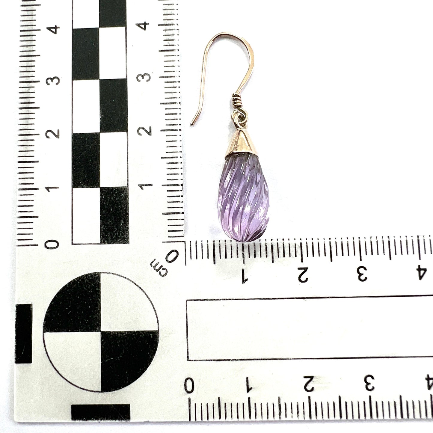 Vintage Carved Amethyst Swirl 9CT Rose Gold Teardrop Earrings