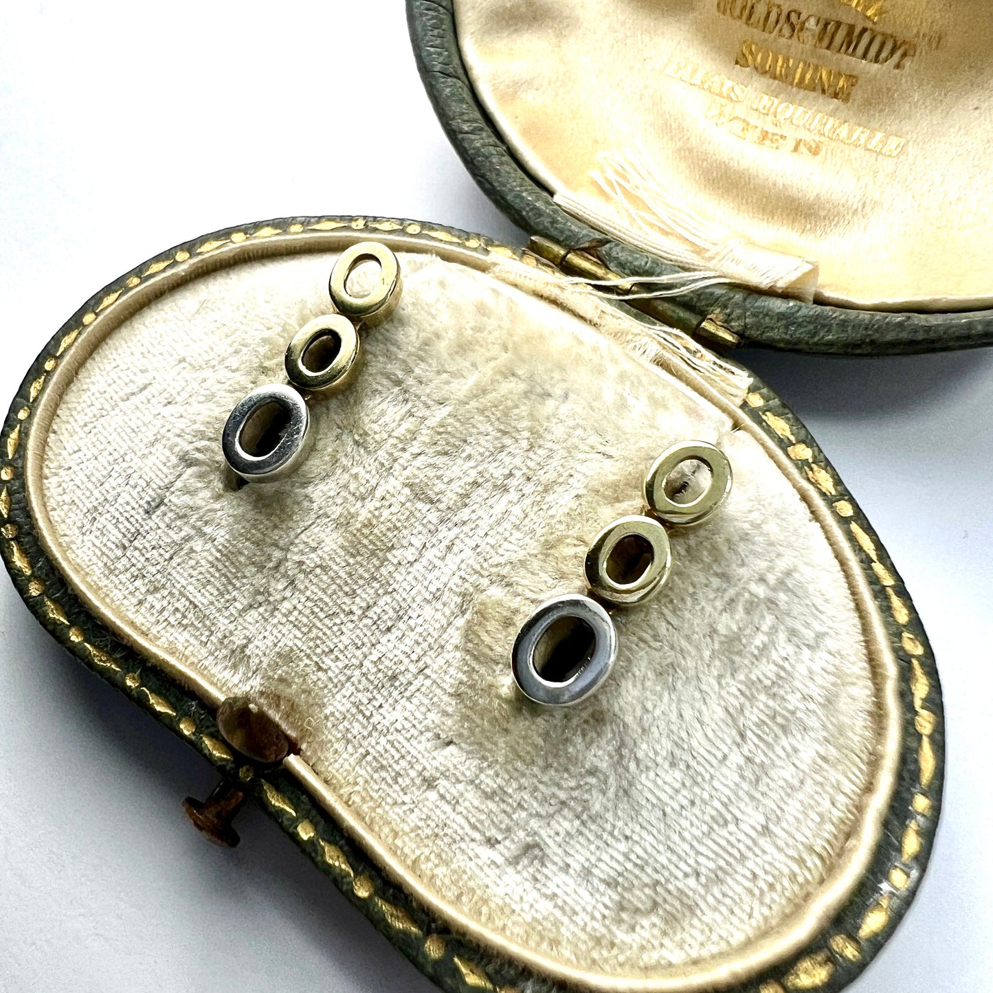 Vintage 9CT White and Yellow Gold Oval Trio Earrings