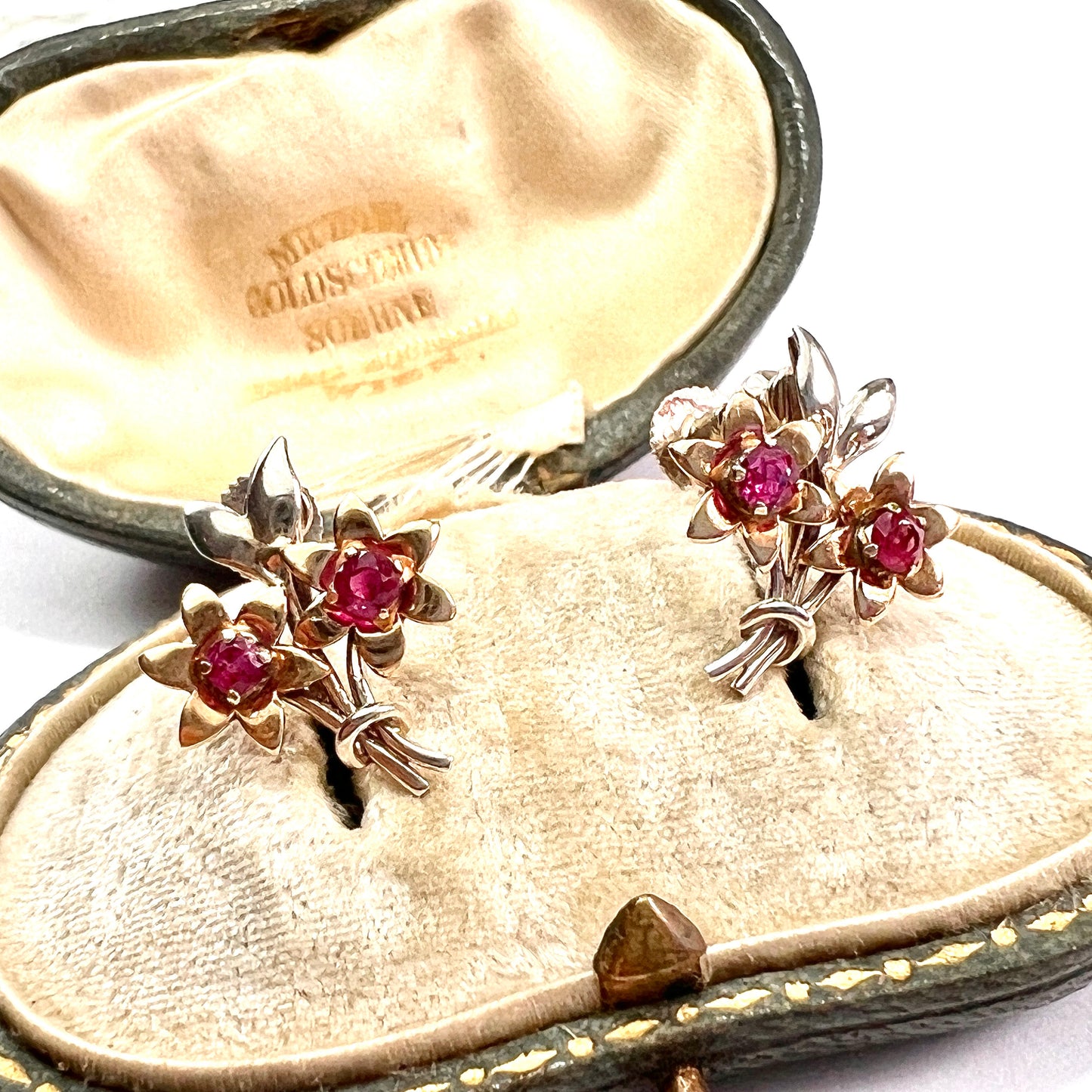 Vintage 9CT Gold Ruby Flower Earrings by Cropp & Farr