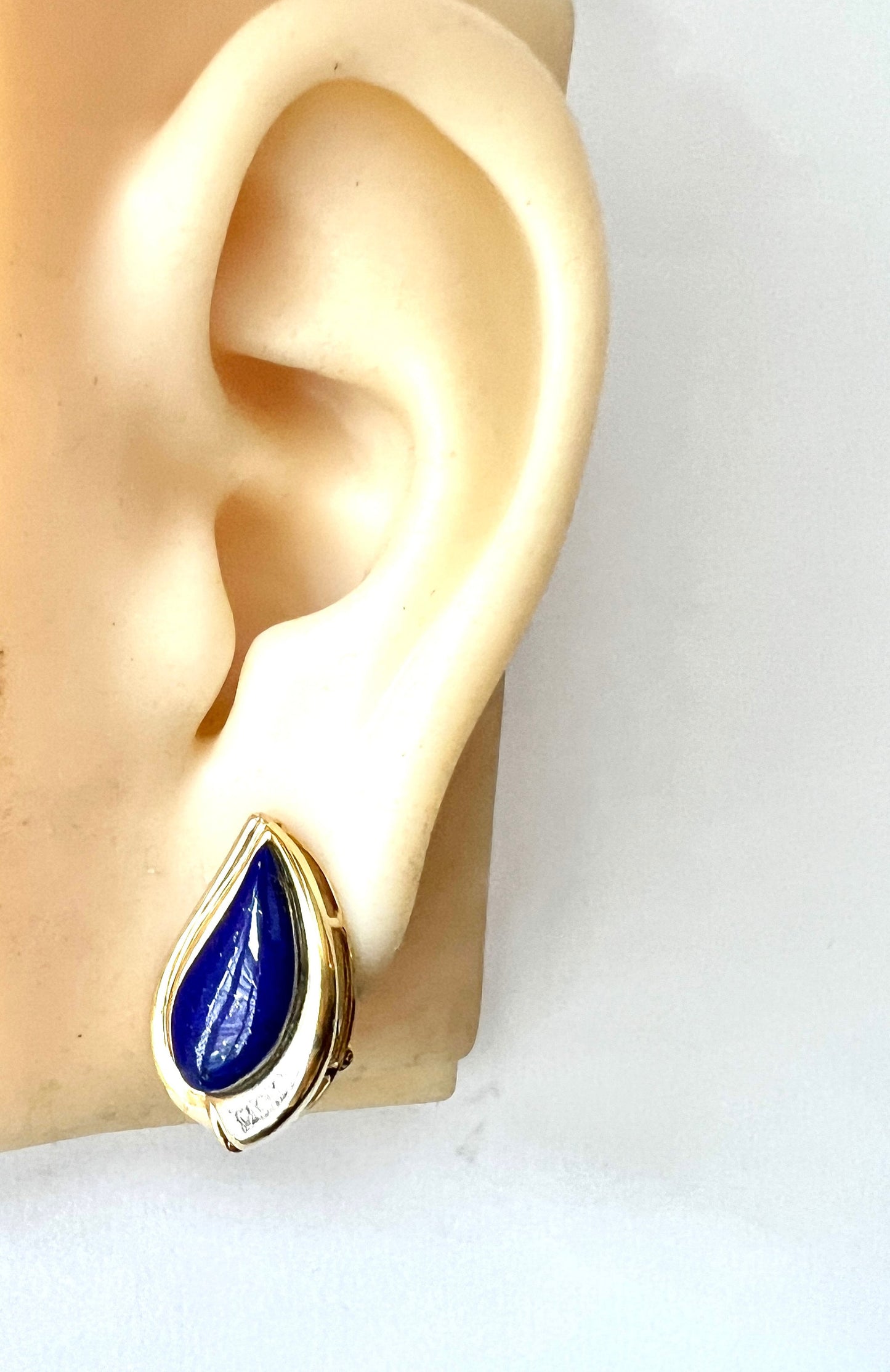 Large Vintage 18CT Gold Lapis Lazuli and Diamond Teardrop Earrings