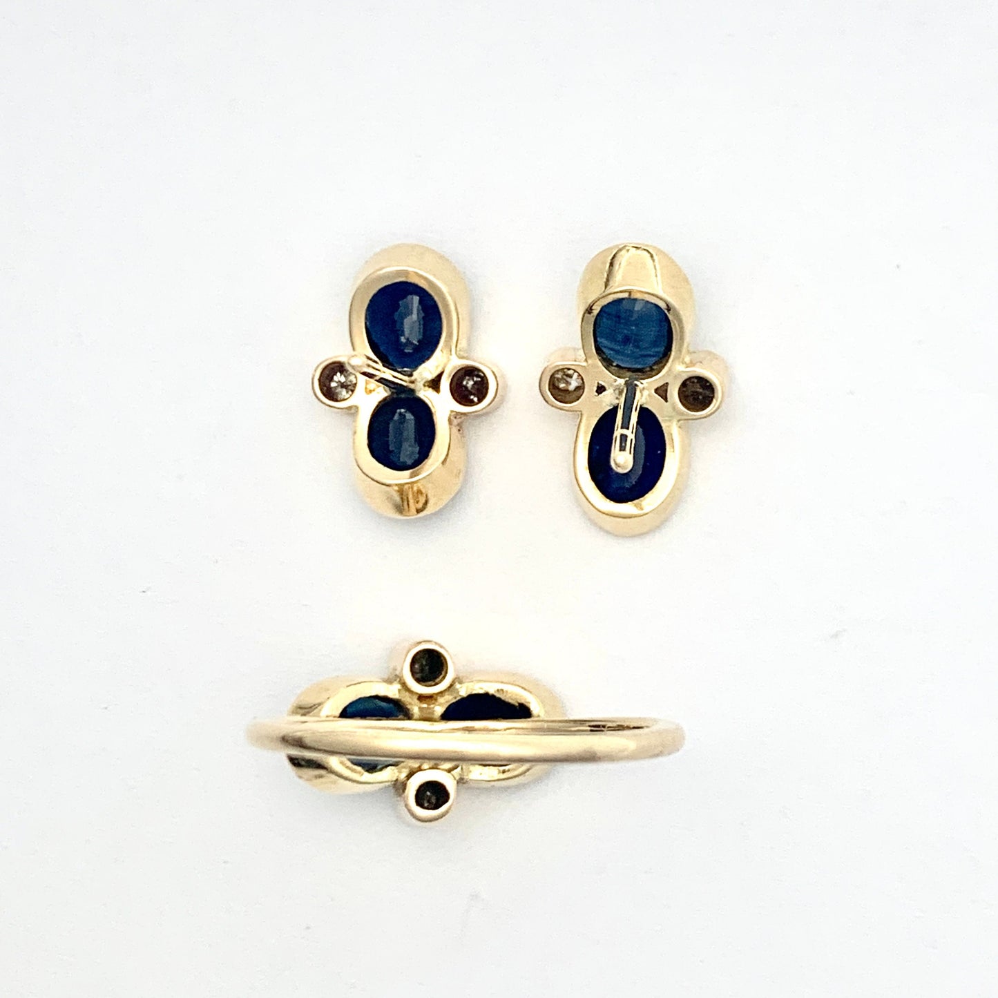 Vintage 18CT Gold Twin Sapphire and Diamond Earrings and Ring Set