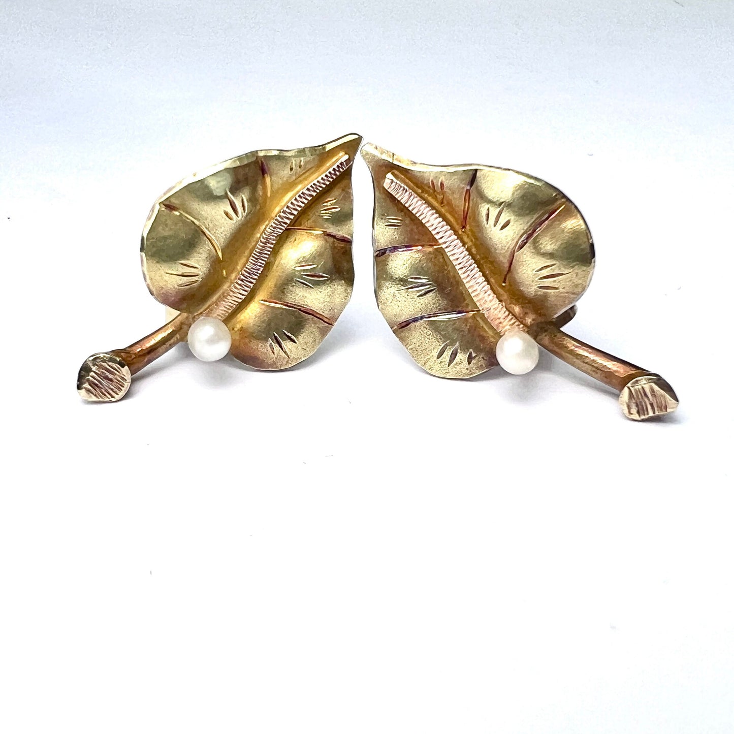 18CT Gold Heart Leaf Earrings with Pearls