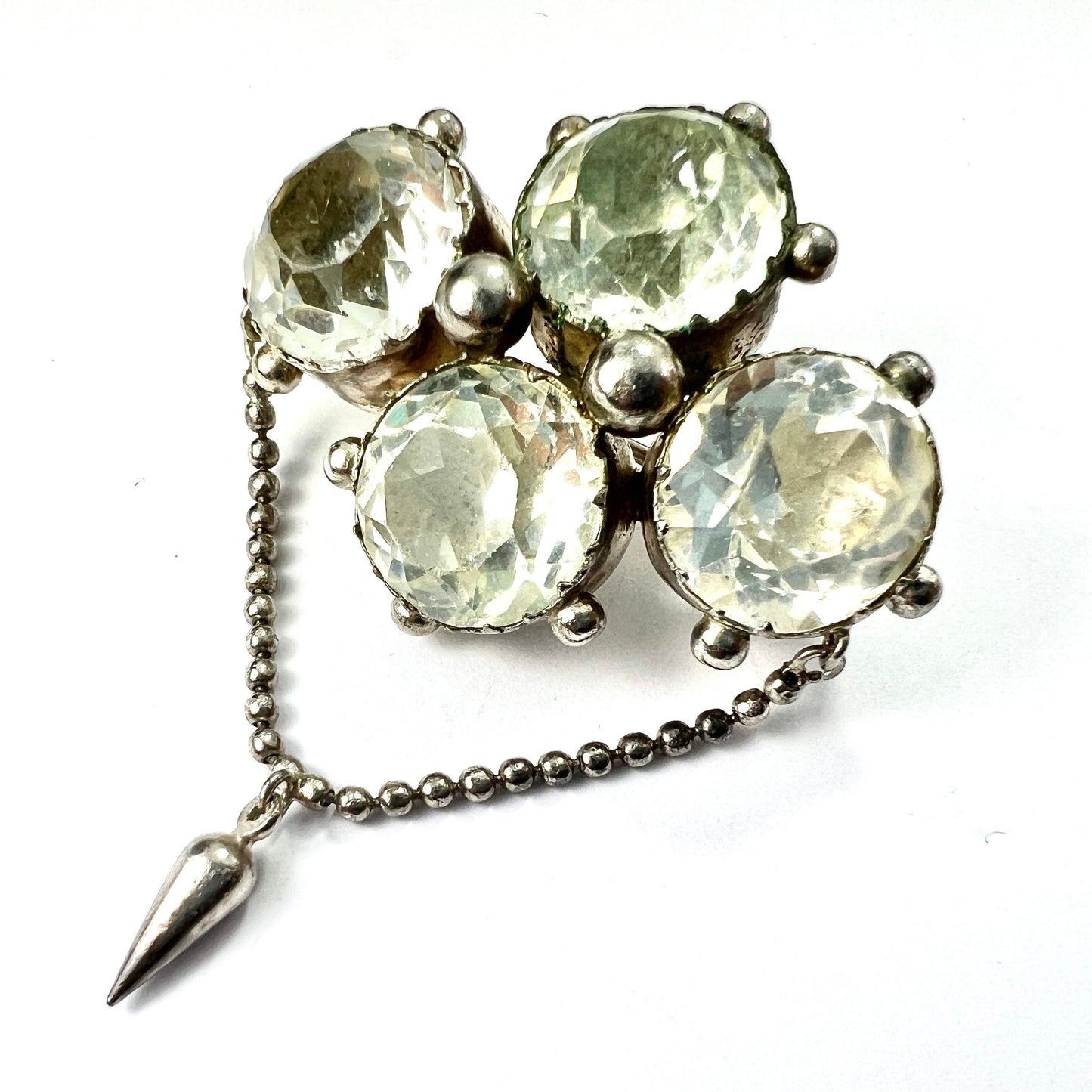Antique Foiled Paste Silver Demi Parure Earrings and Brooch