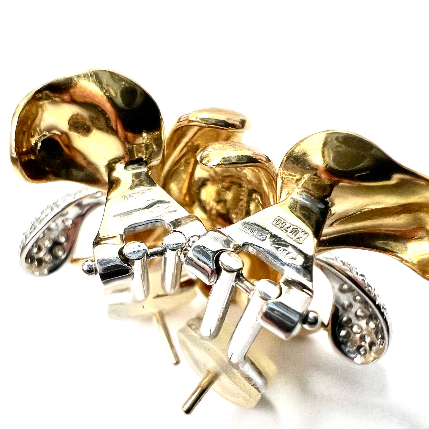 Vintage 18CT Gold Diamond Clover Earrings by Annamaria Cammilli