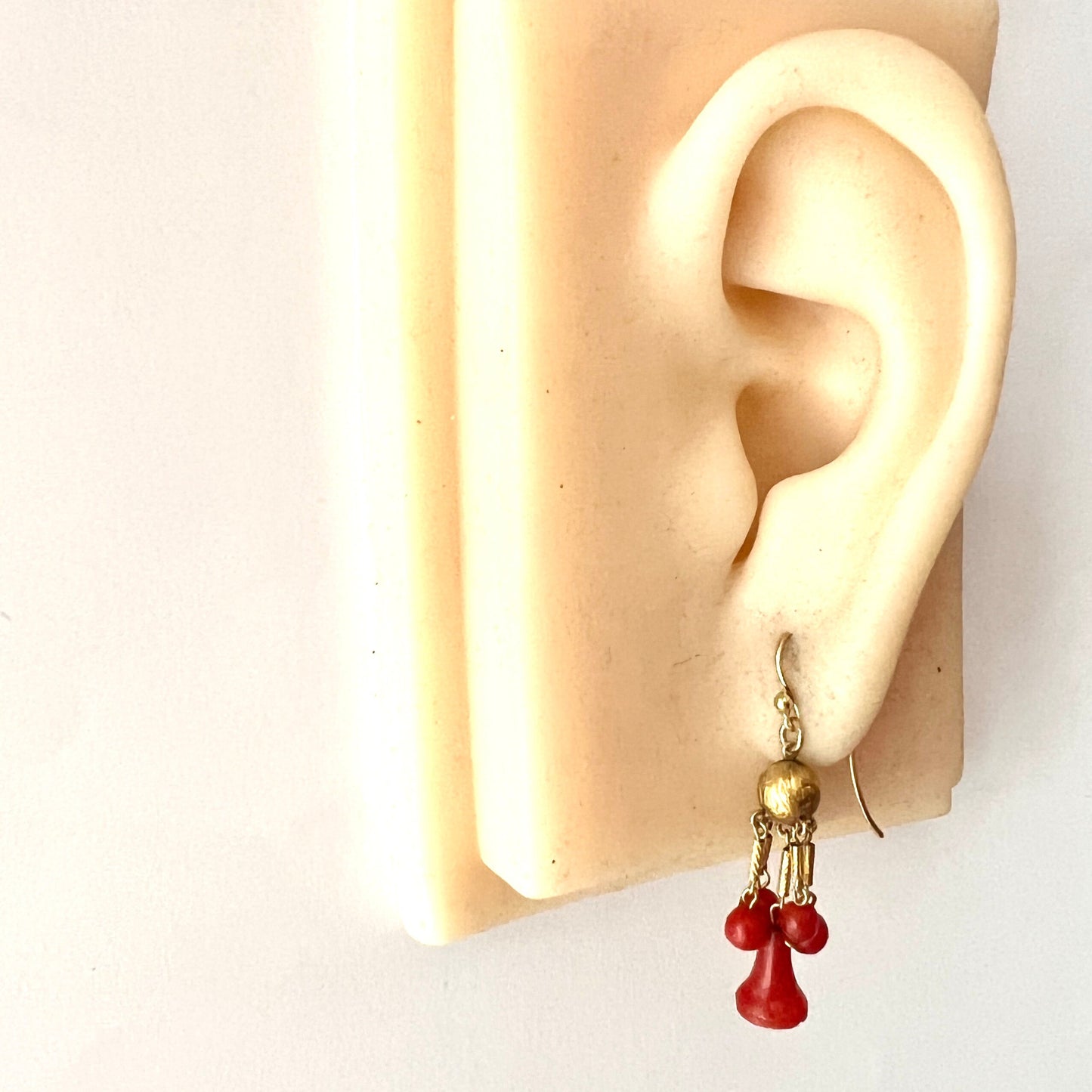 Victorian Coral Bell 15CT Gold Earrings