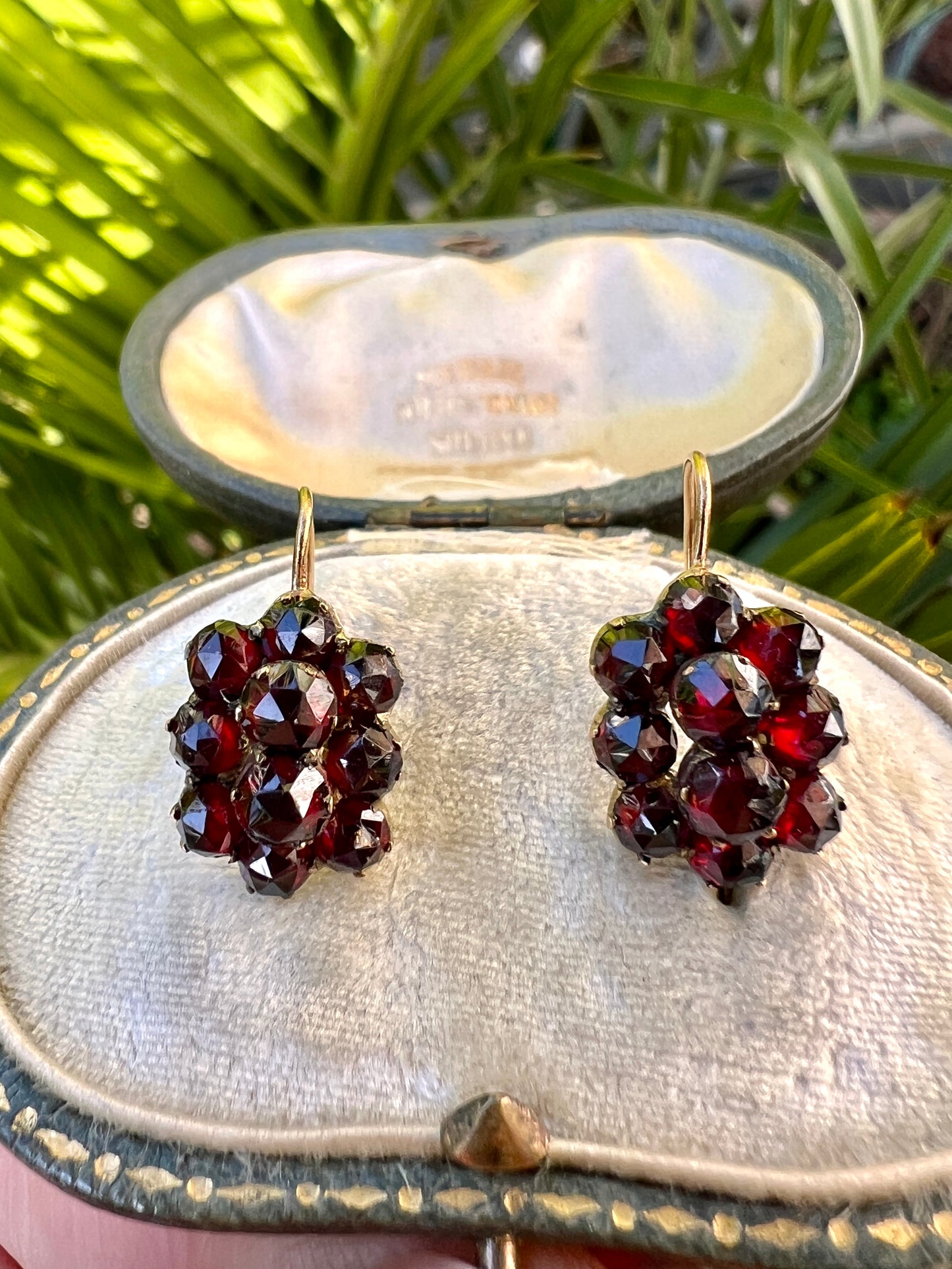 Victorian Gold Bohemian Garnet Cluster Earrings