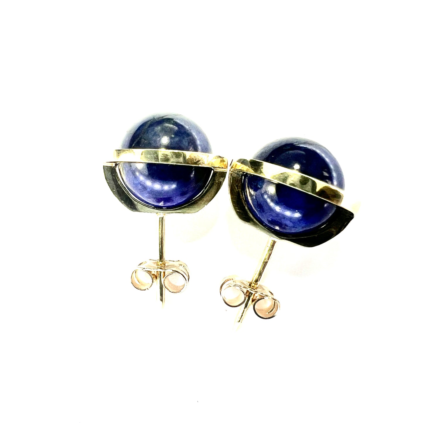 Modernist Lapis Lazuli Orb 14CT Gold Stud Earrings