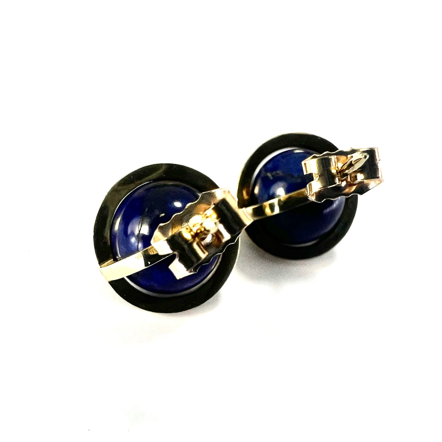 Modernist Lapis Lazuli Orb 14CT Gold Stud Earrings