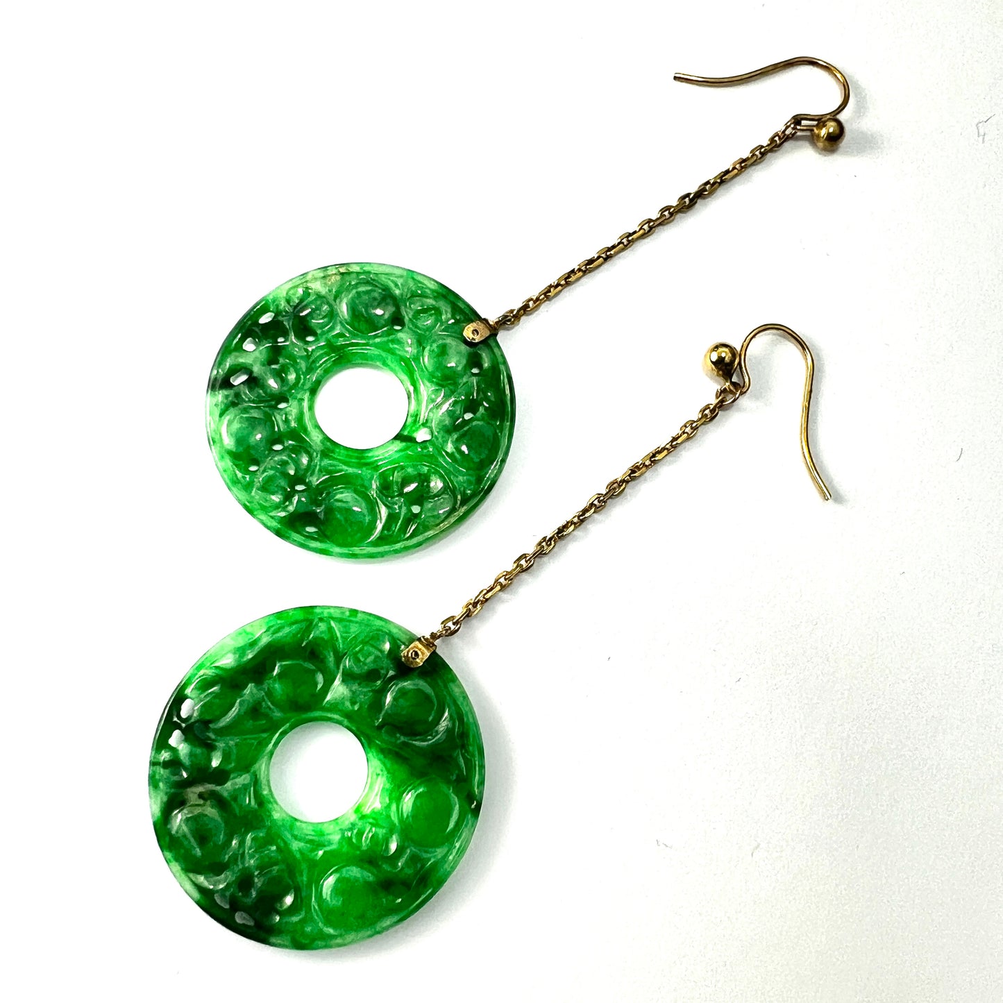 Edwardian Art Deco 9CT Gold Jade Chain Drop Earrings