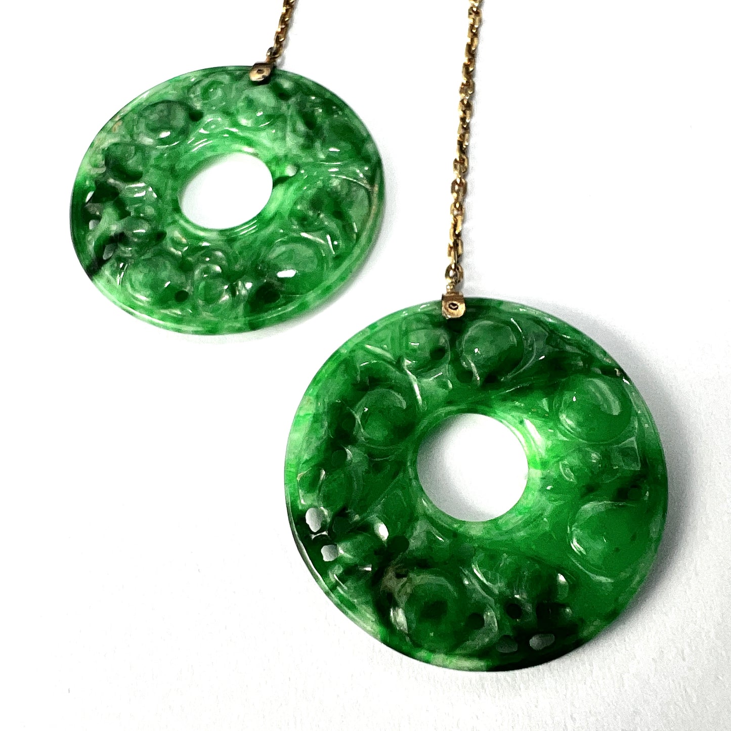 Edwardian Art Deco 9CT Gold Jade Chain Drop Earrings