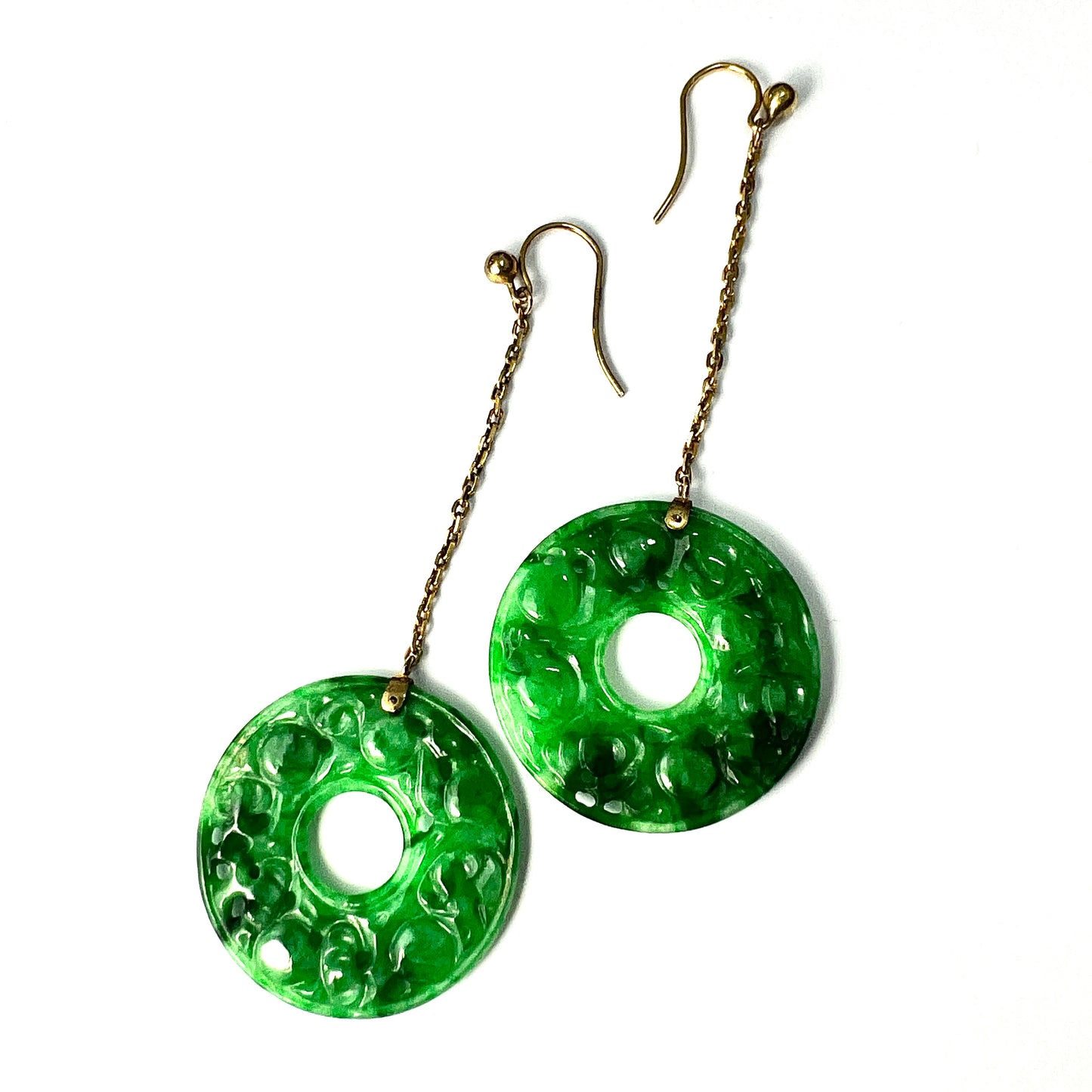 Edwardian Art Deco 9CT Gold Jade Chain Drop Earrings