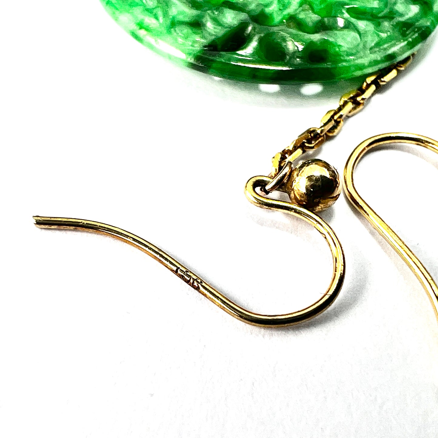 Edwardian Art Deco 9CT Gold Jade Chain Drop Earrings