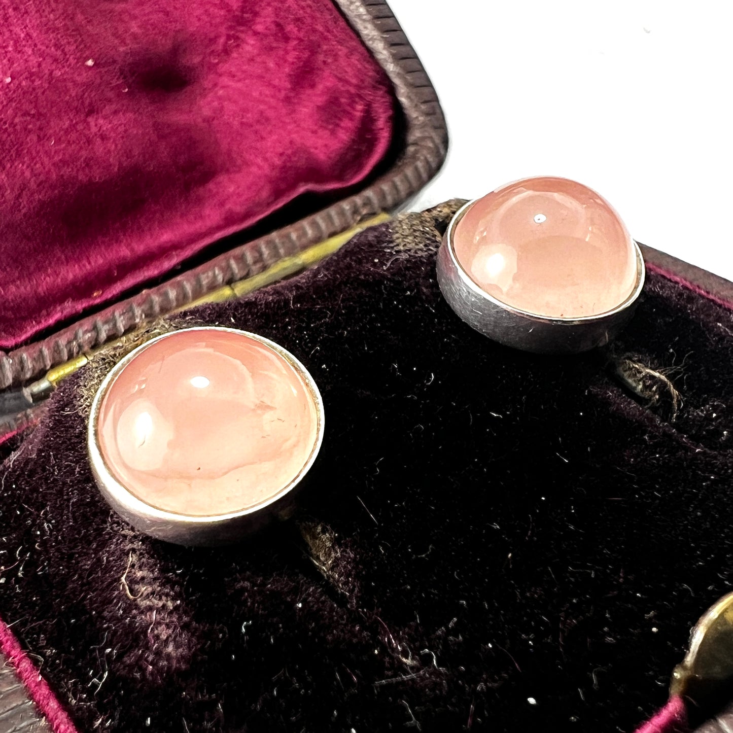Vintage Rose Quartz Silver Danish Modernist Stud Earrings by Niels Erik From