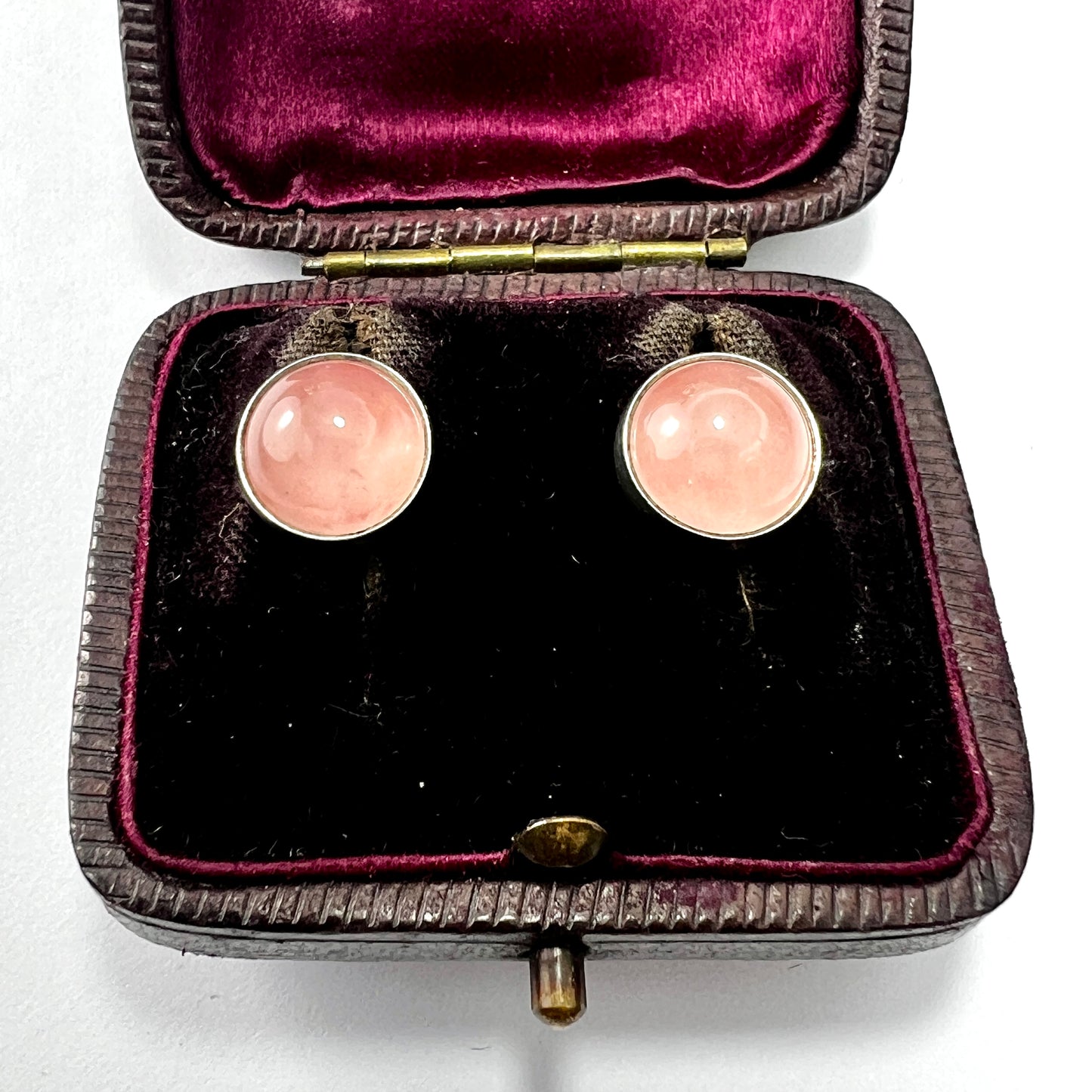 Vintage Rose Quartz Silver Danish Modernist Stud Earrings by Niels Erik From