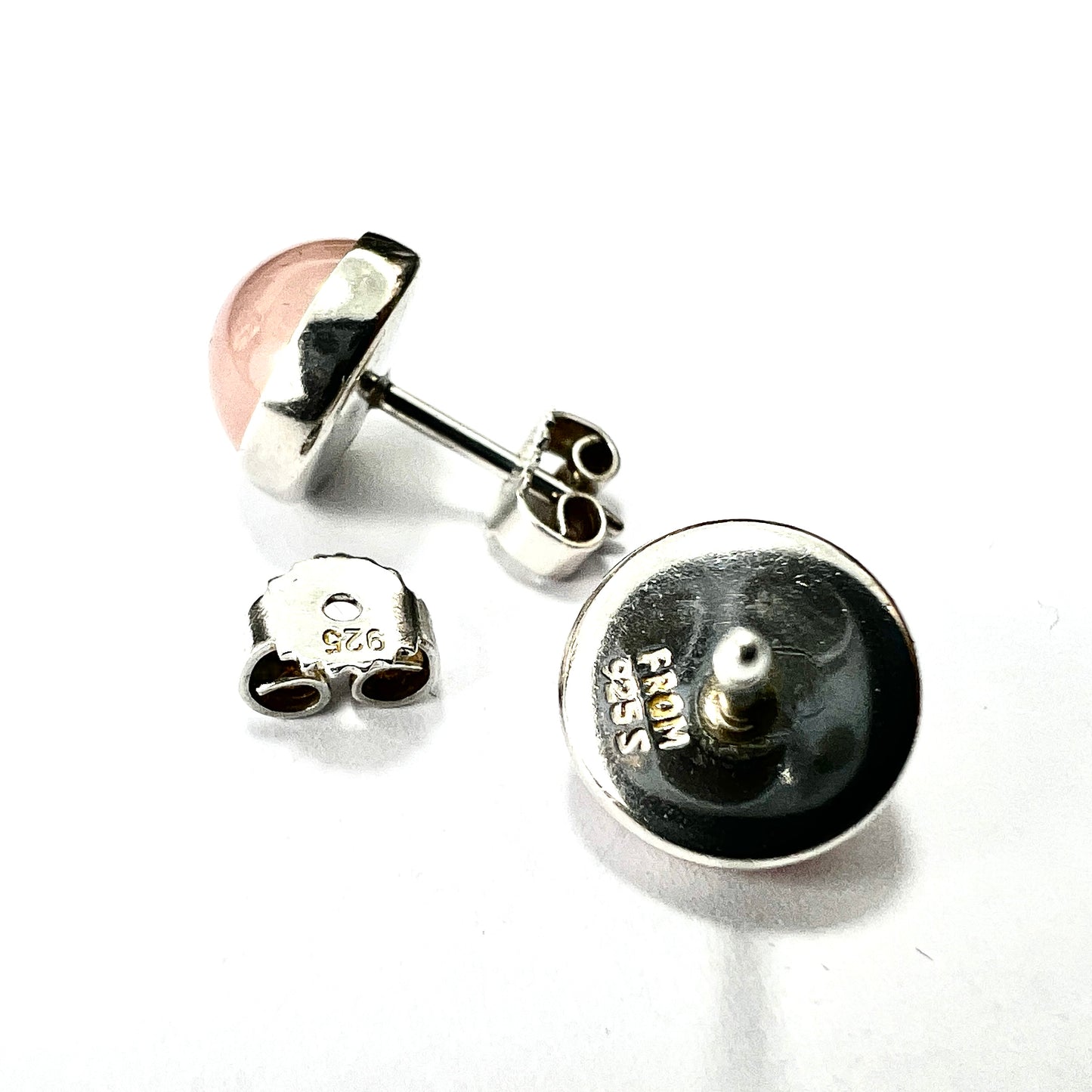 Vintage Rose Quartz Silver Danish Modernist Stud Earrings by Niels Erik From