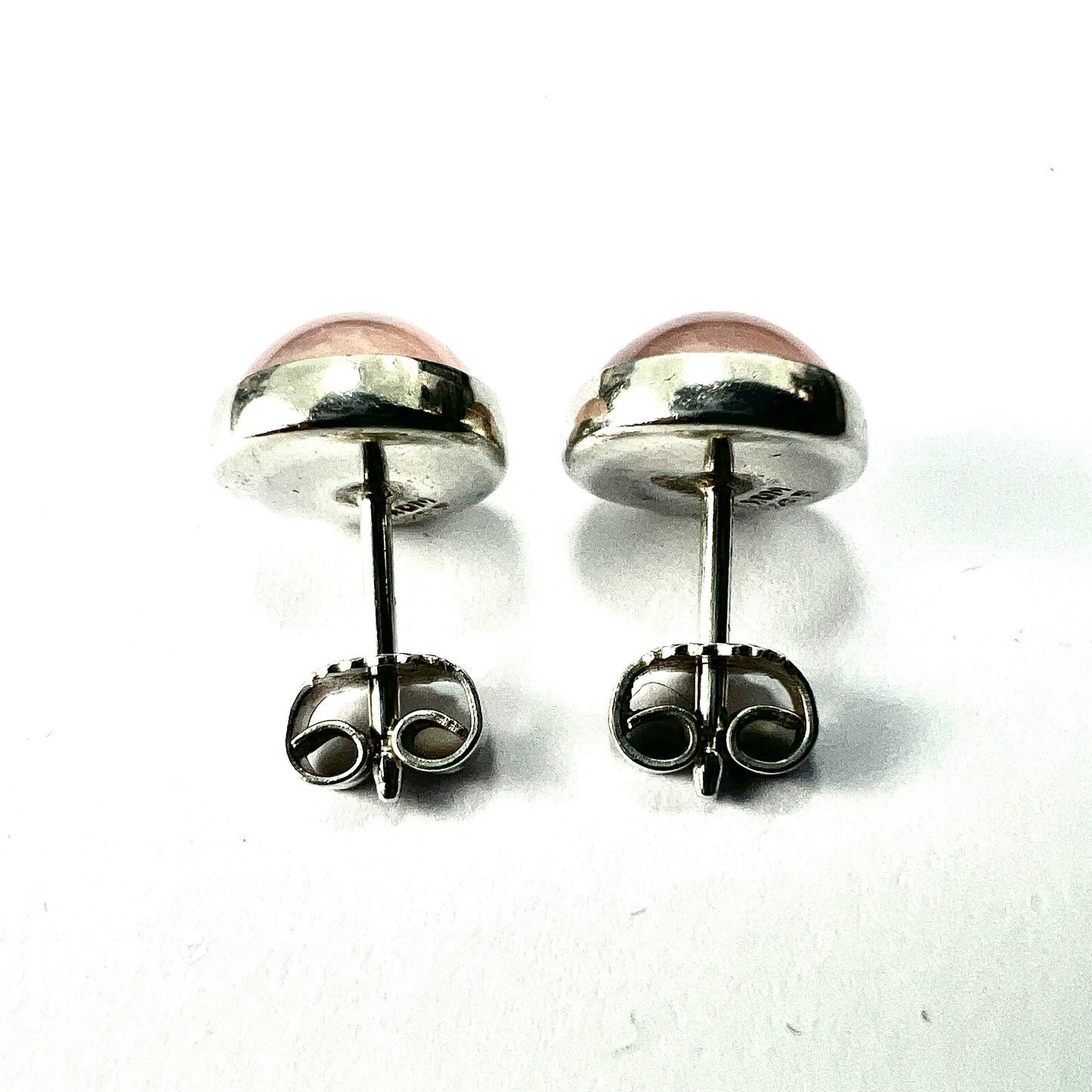 Vintage Rose Quartz Silver Danish Modernist Stud Earrings by Niels Erik From