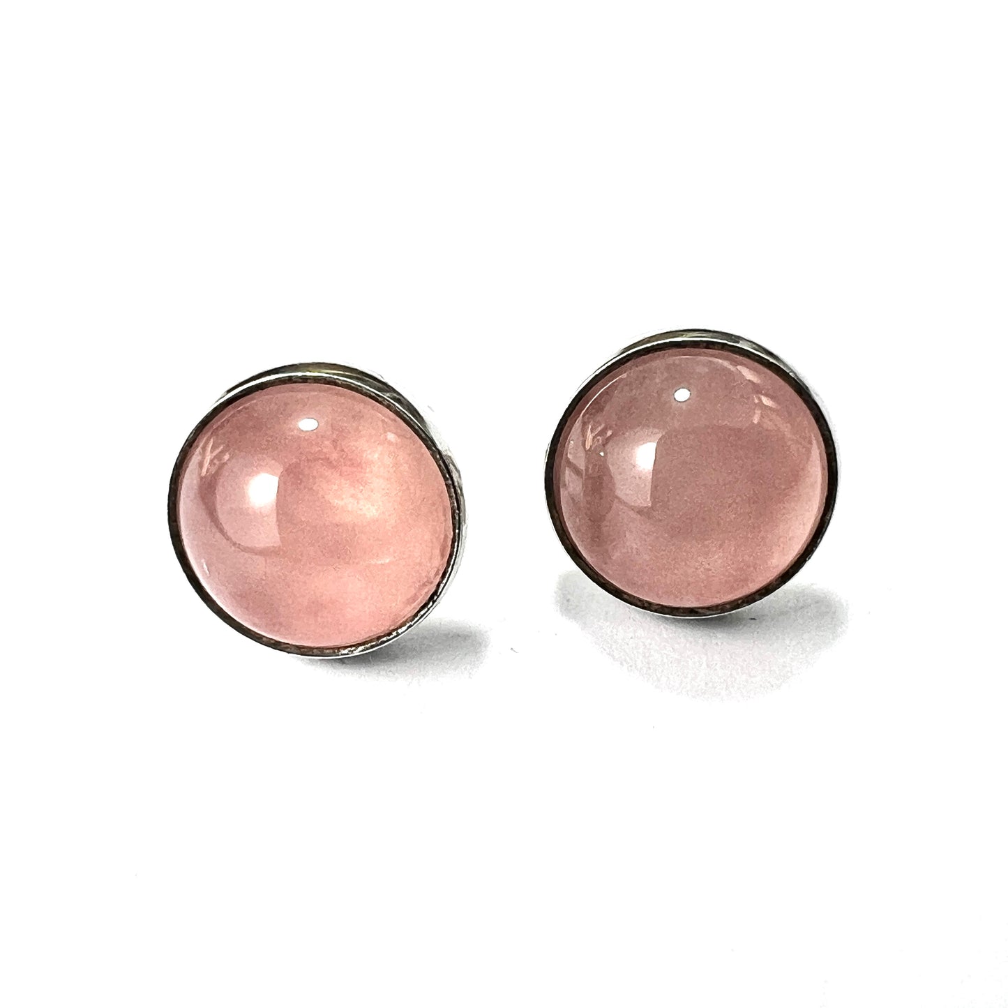 Vintage Rose Quartz Silver Danish Modernist Stud Earrings by Niels Erik From