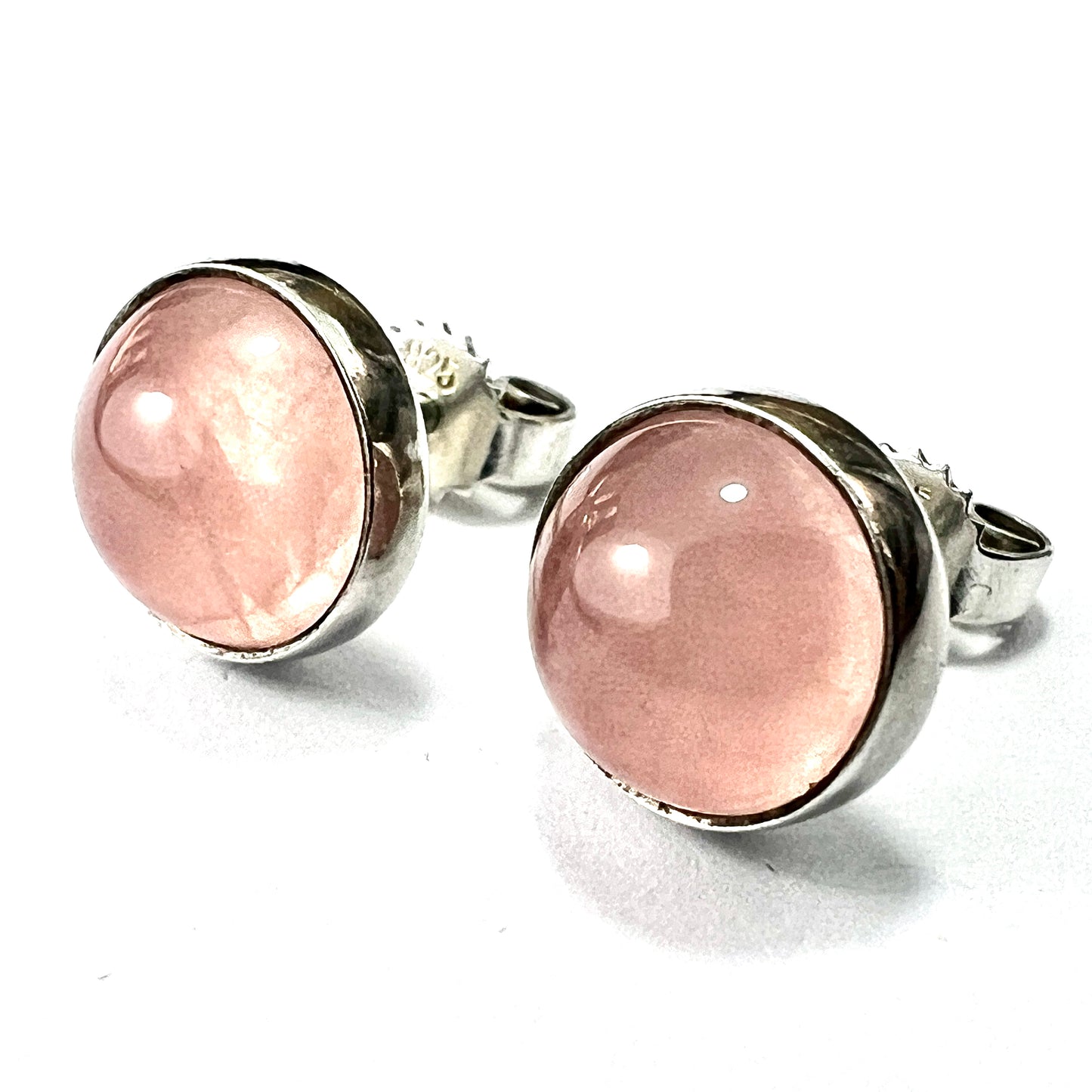 Vintage Rose Quartz Silver Danish Modernist Stud Earrings by Niels Erik From