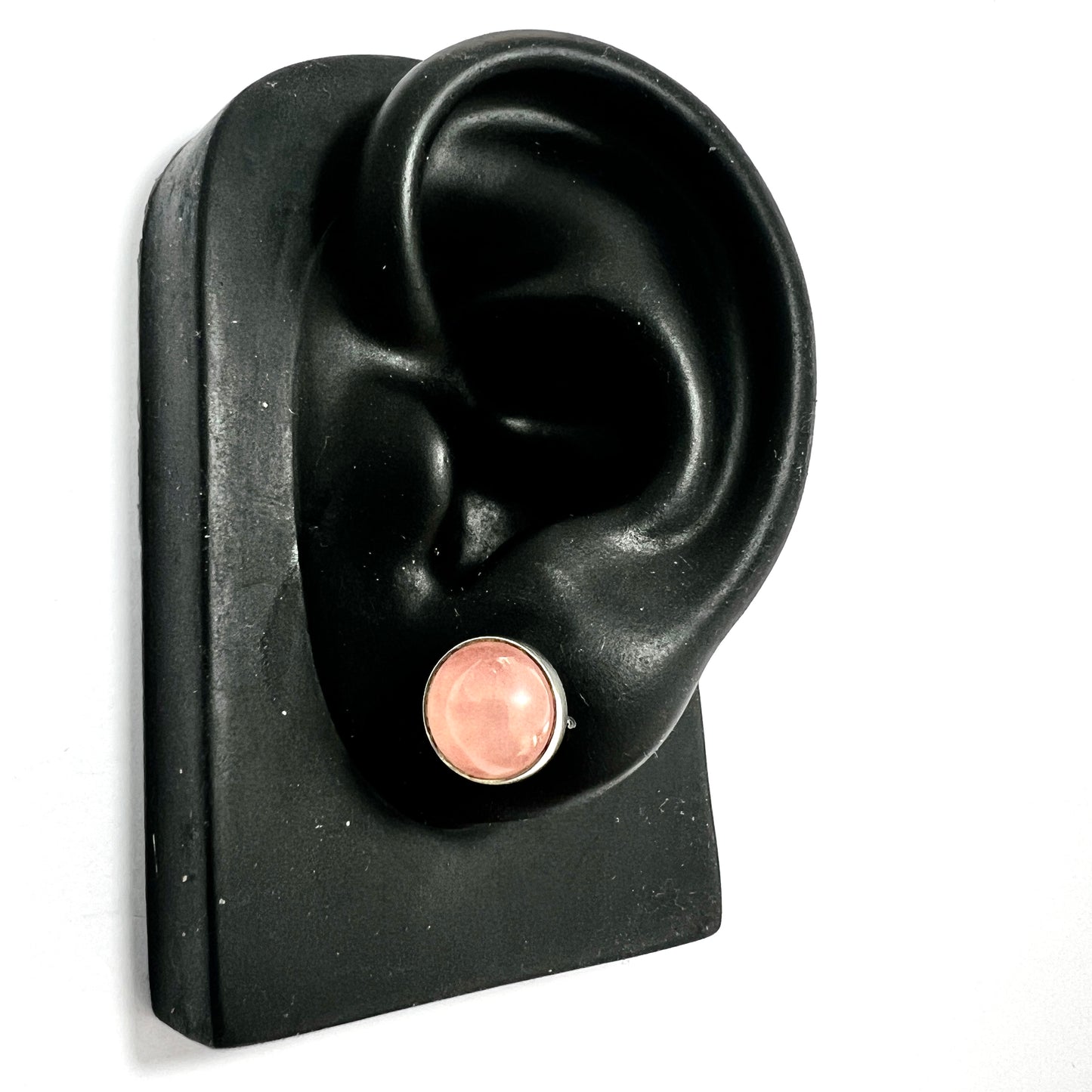 Vintage Rose Quartz Silver Danish Modernist Stud Earrings by Niels Erik From