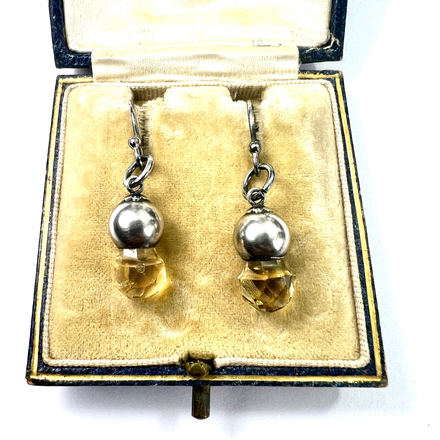 Victorian Scottish Silver Citrine Thistle Drop Earrings