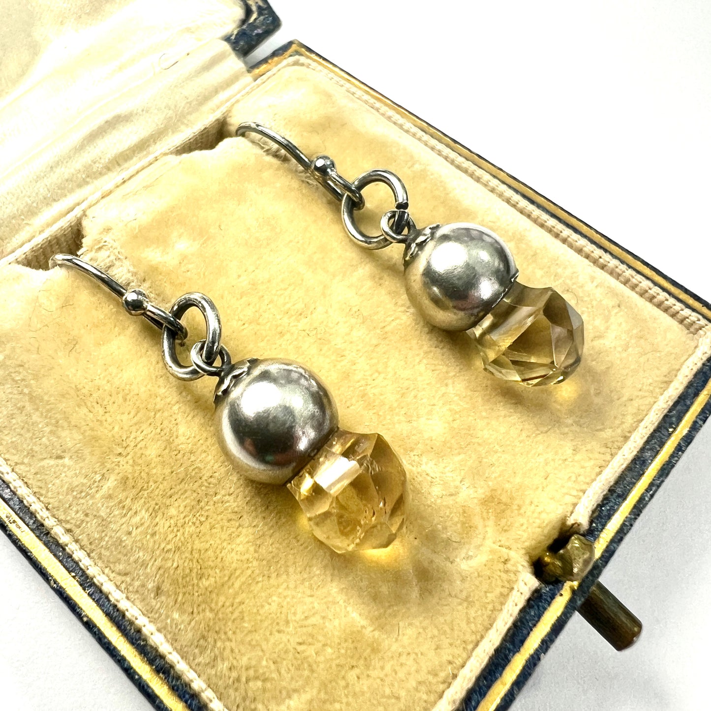Victorian Scottish Silver Citrine Thistle Drop Earrings