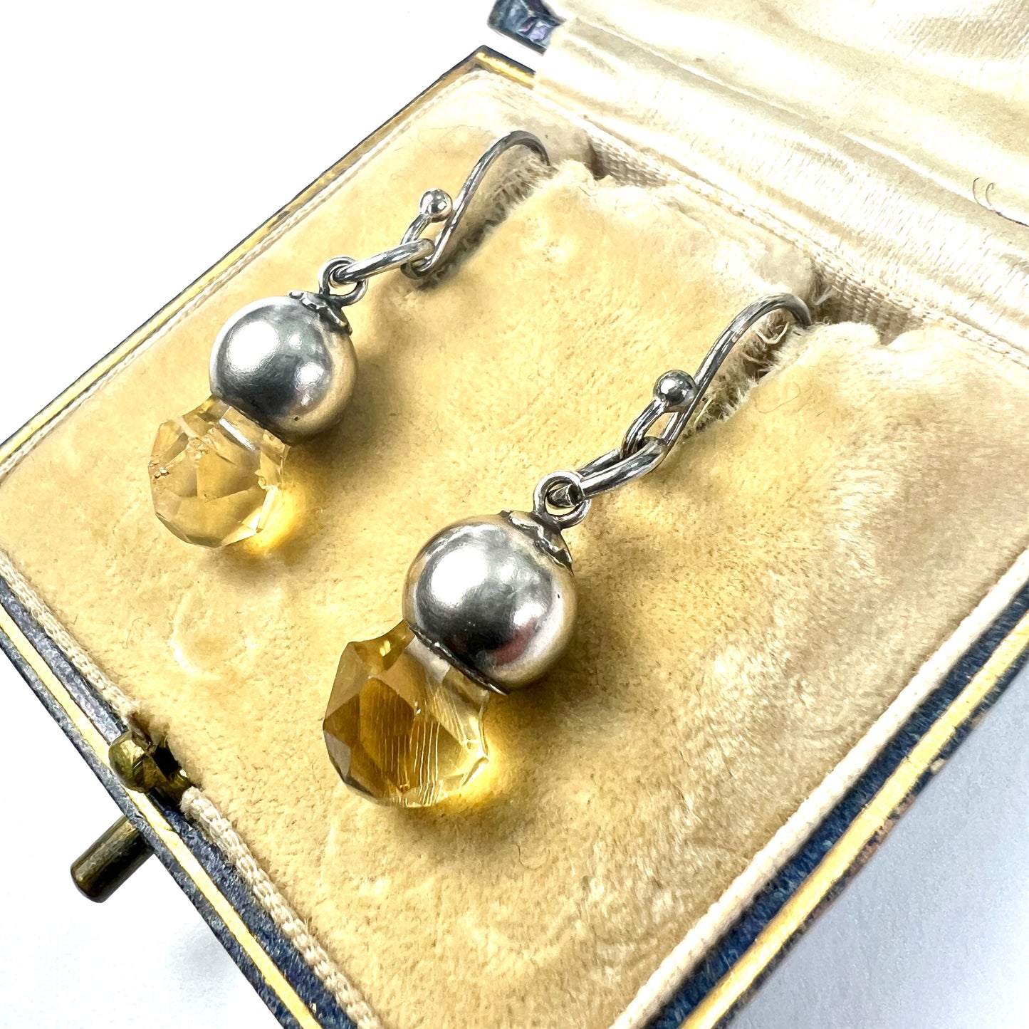 Victorian Scottish Silver Citrine Thistle Drop Earrings