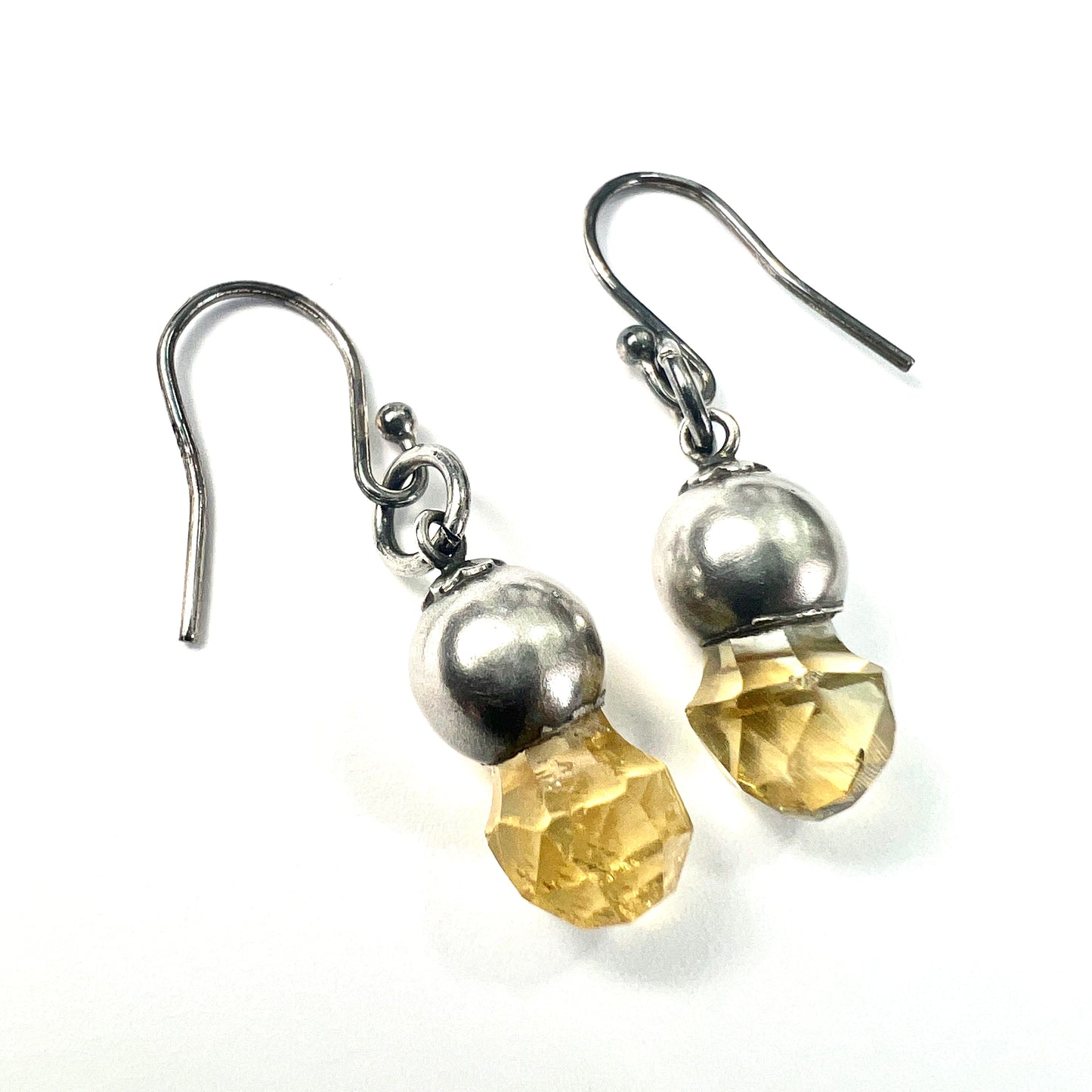 Victorian Scottish Silver Citrine Thistle Drop Earrings