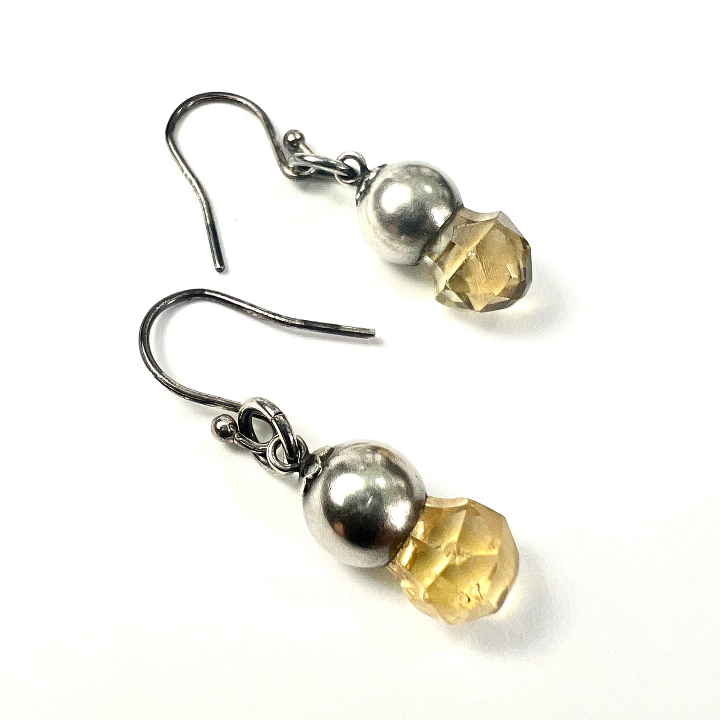 Victorian Scottish Silver Citrine Thistle Drop Earrings