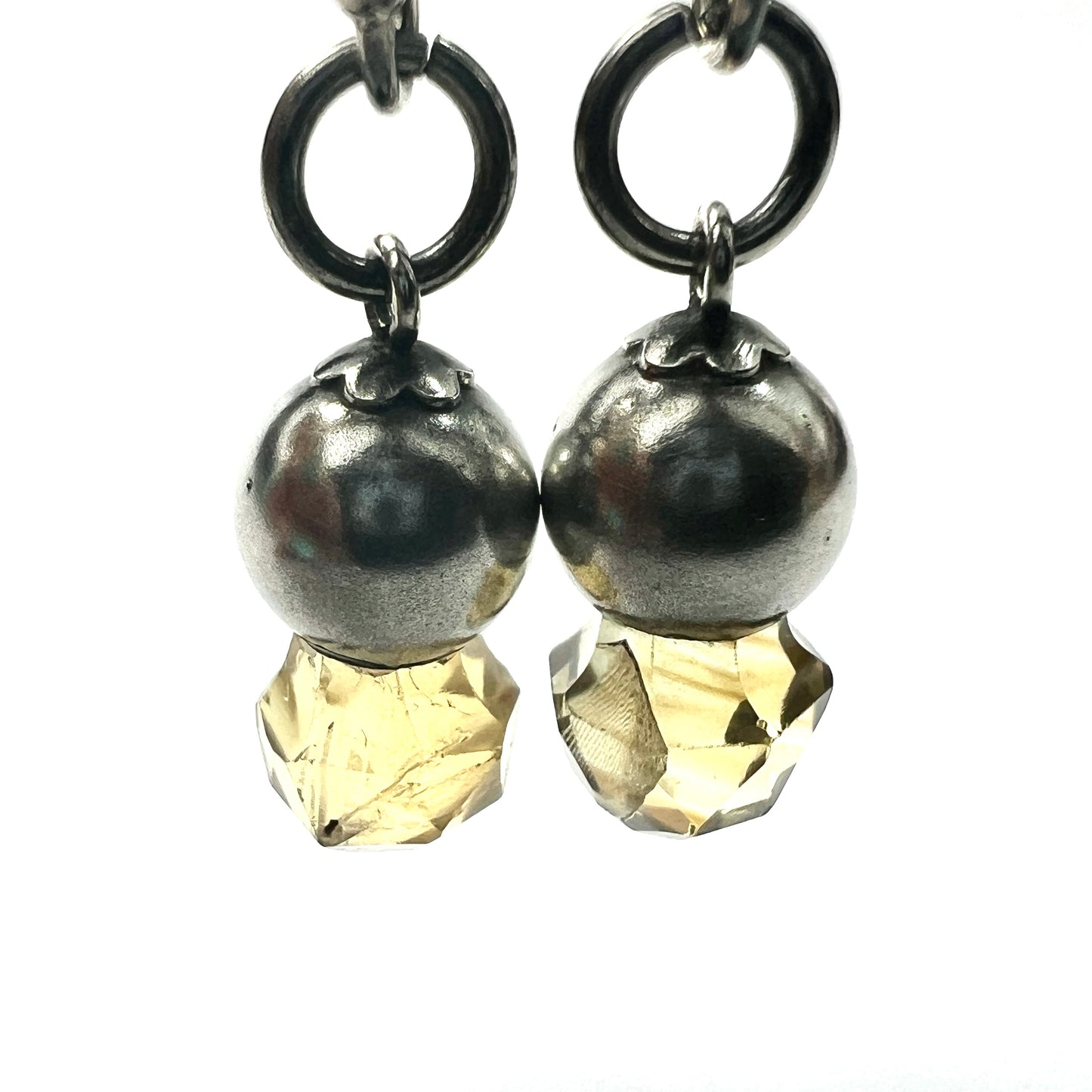 Victorian Scottish Silver Citrine Thistle Drop Earrings