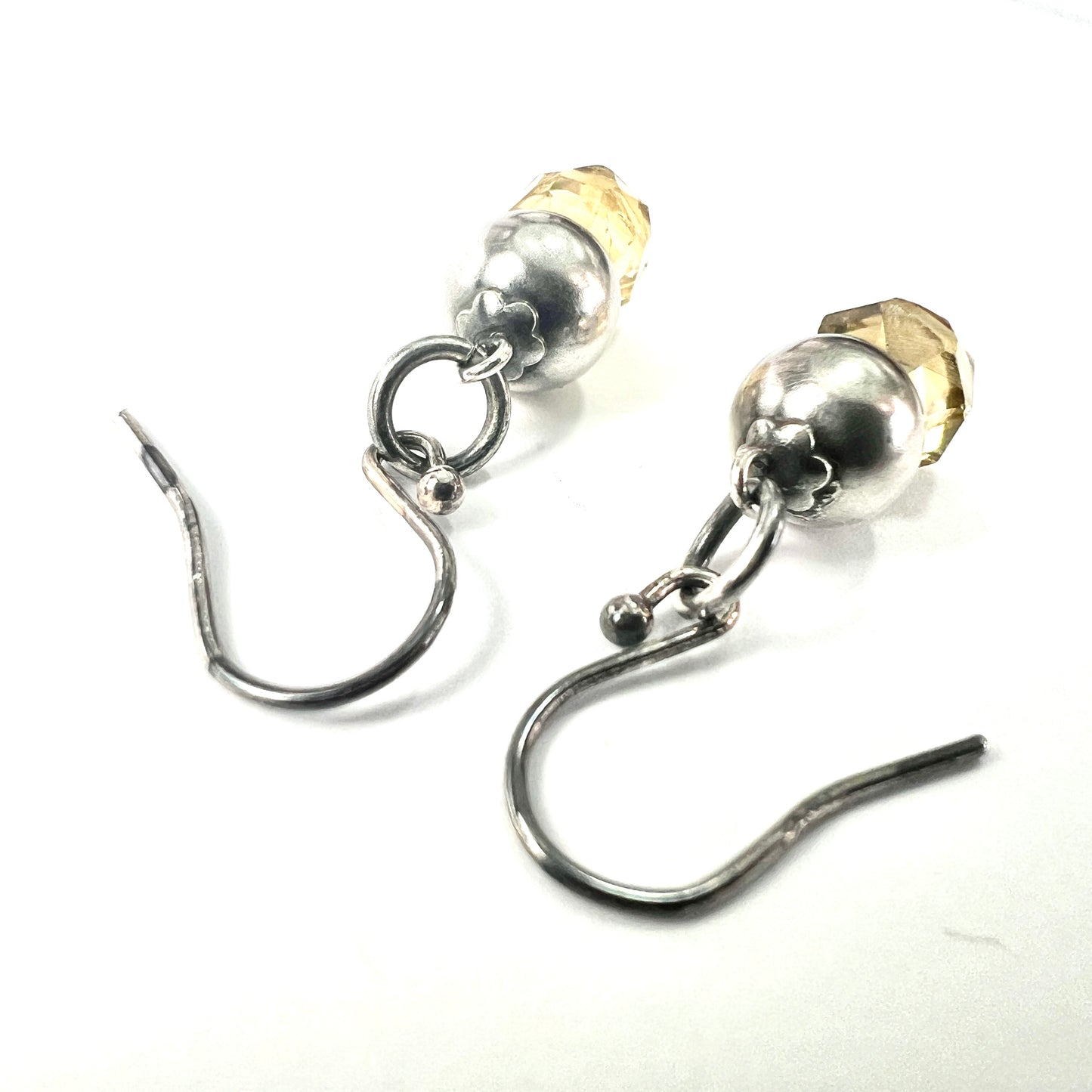 Victorian Scottish Silver Citrine Thistle Drop Earrings