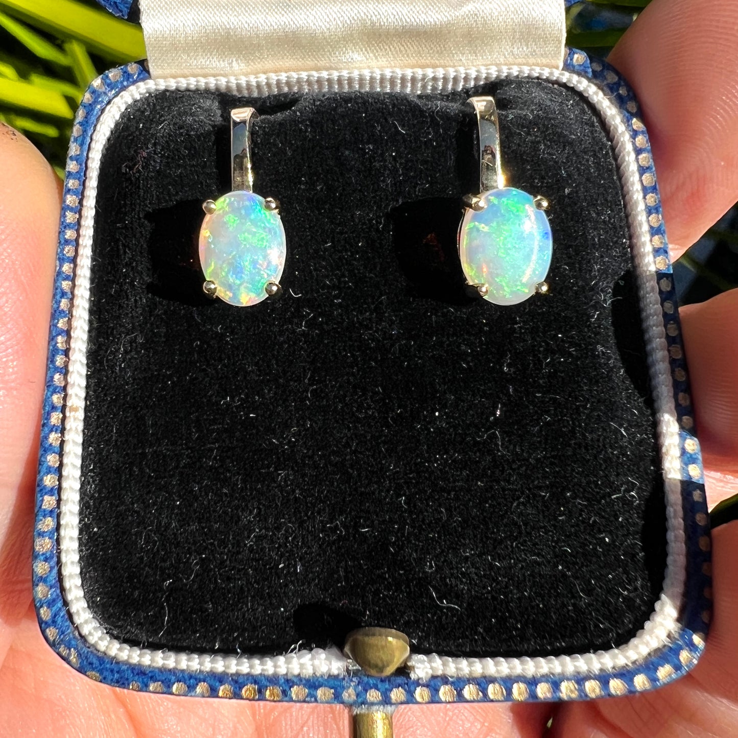 Vintage 18CT Gold Opal Ear Clips