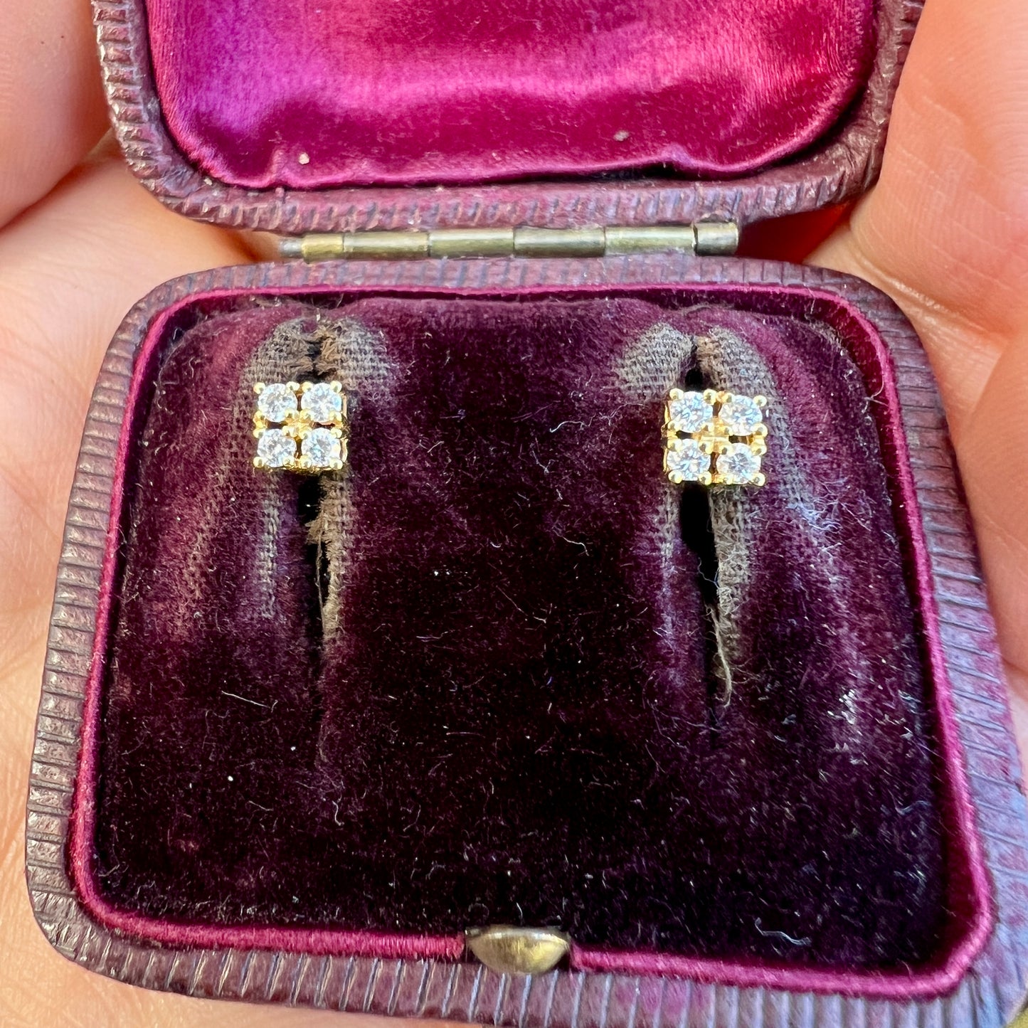 Vintage 18CT Gold Diamond Quartet Studs