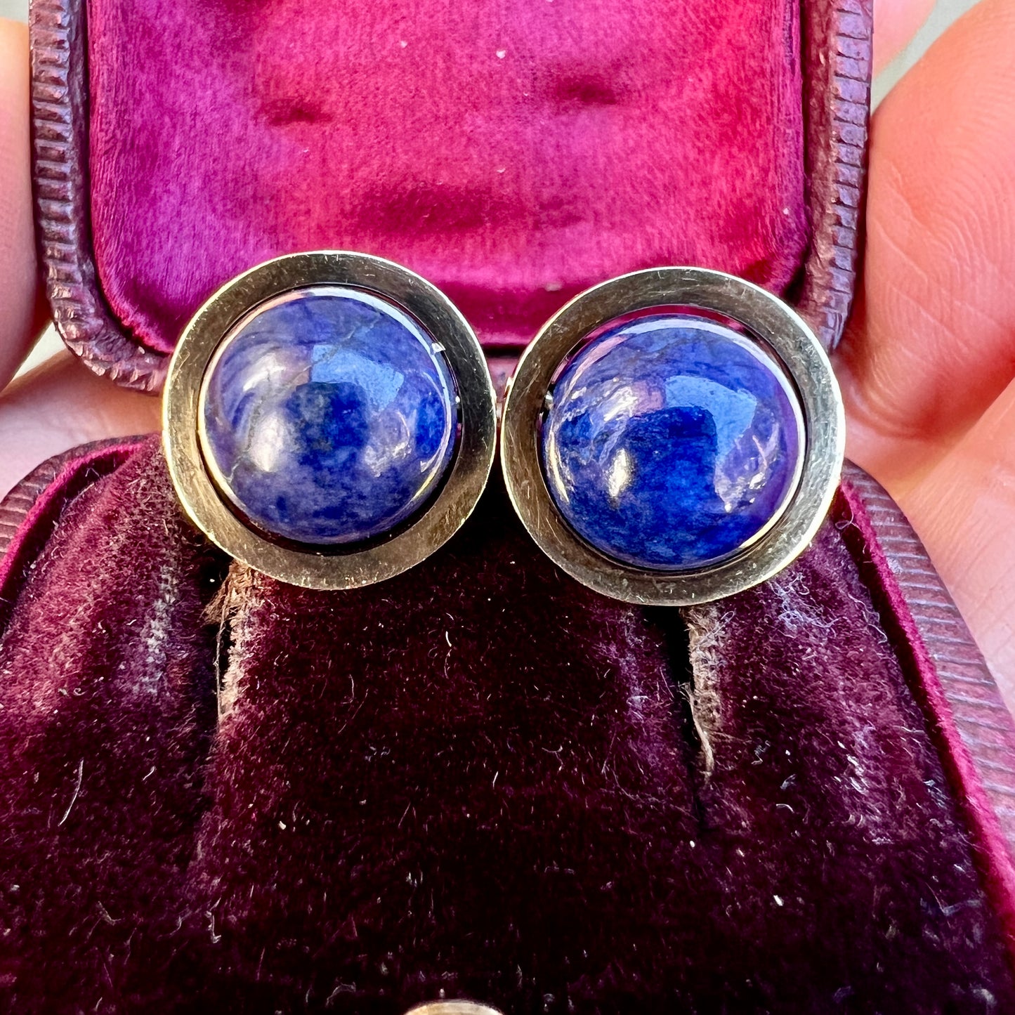 Modernist Lapis Lazuli Orb 14CT Gold Stud Earrings