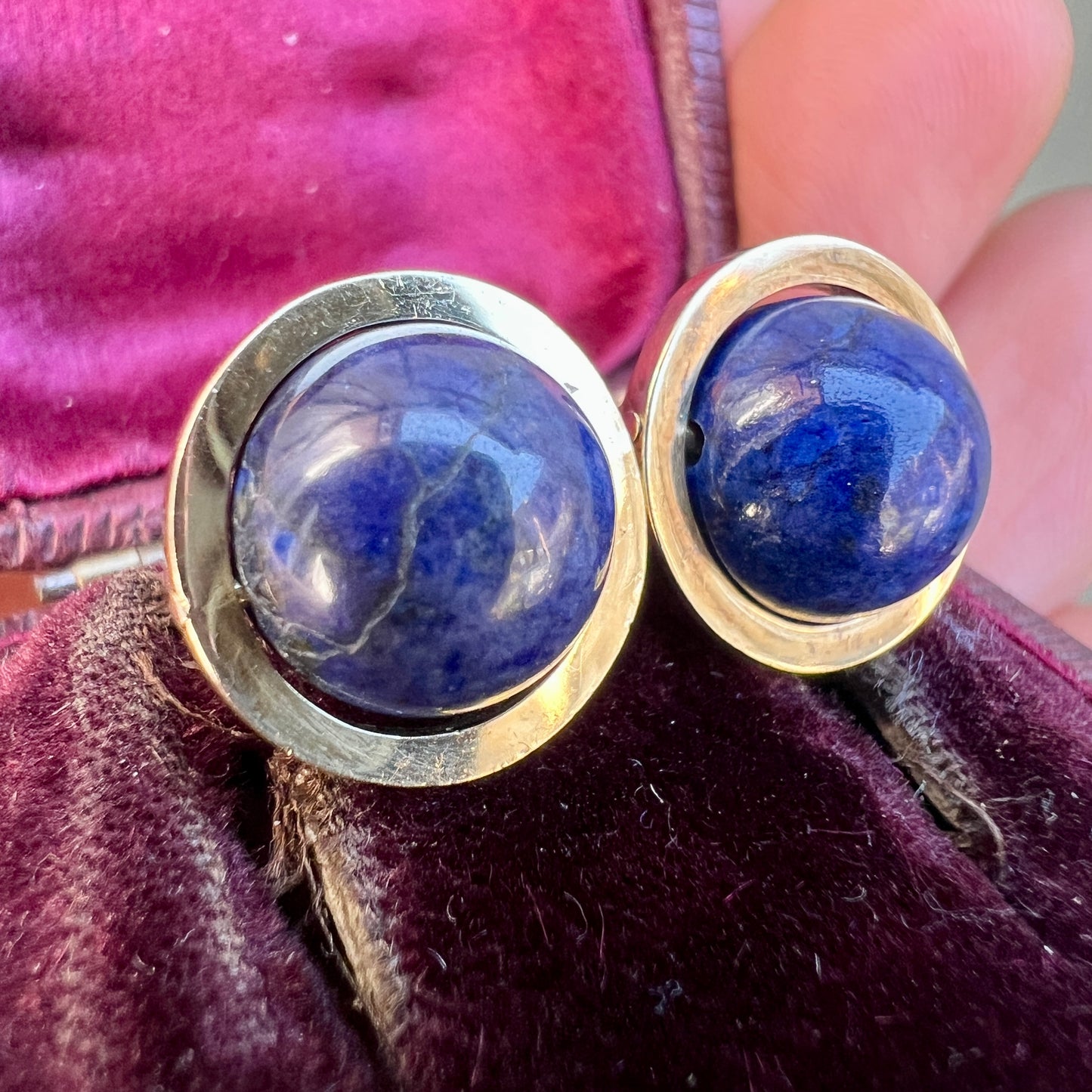 Modernist Lapis Lazuli Orb 14CT Gold Stud Earrings