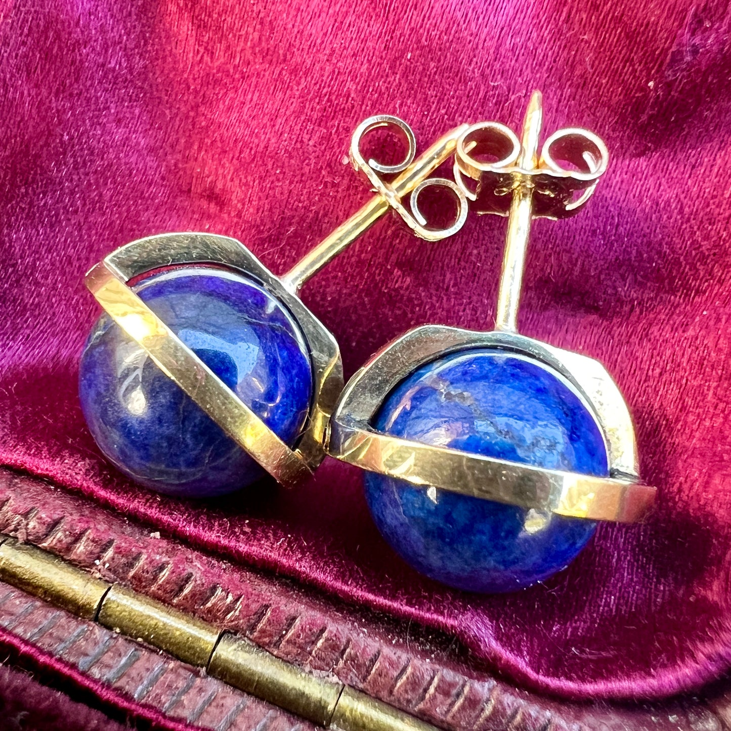 Modernist Lapis Lazuli Orb 14CT Gold Stud Earrings