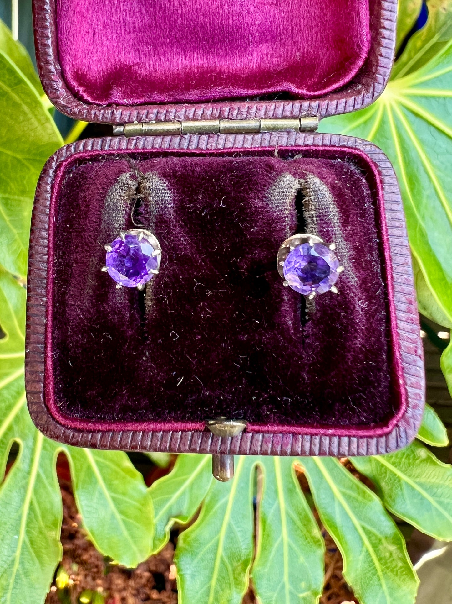 Antique Amethyst Gold and Silver Stud Earrings