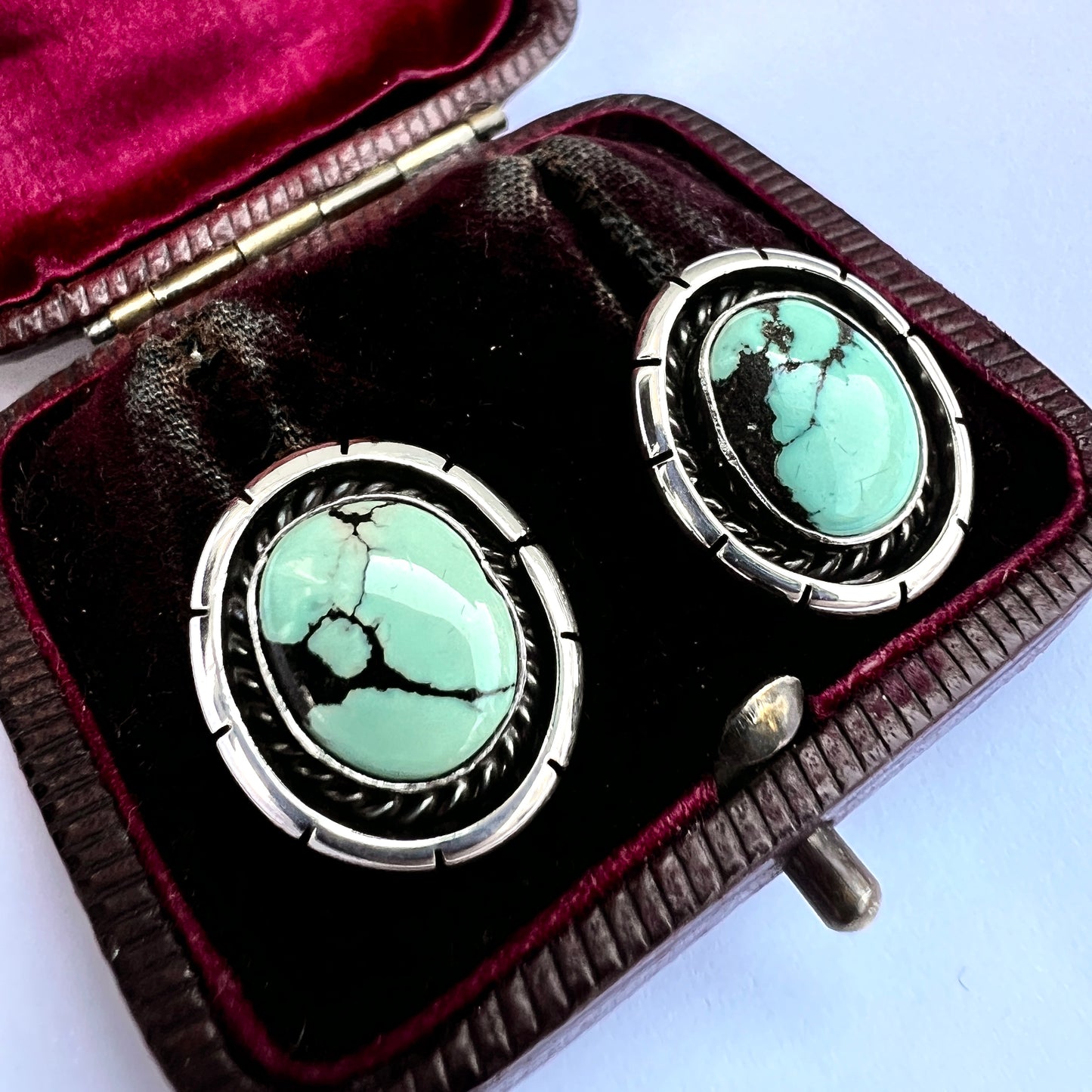 Vintage Native American Turquoise Silver Earrings