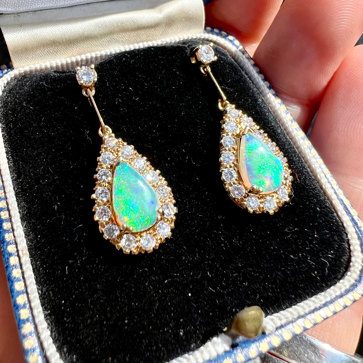 Vintage Diamond and Opal Teardrop Earrings in 18CT Gold