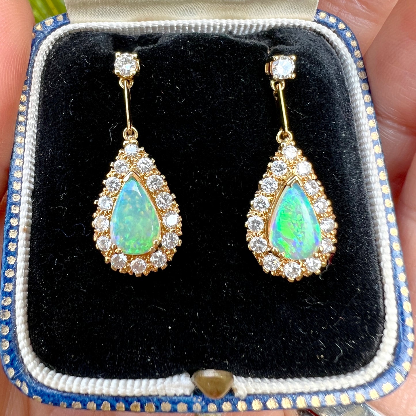 Vintage Diamond and Opal Teardrop Earrings in 18CT Gold