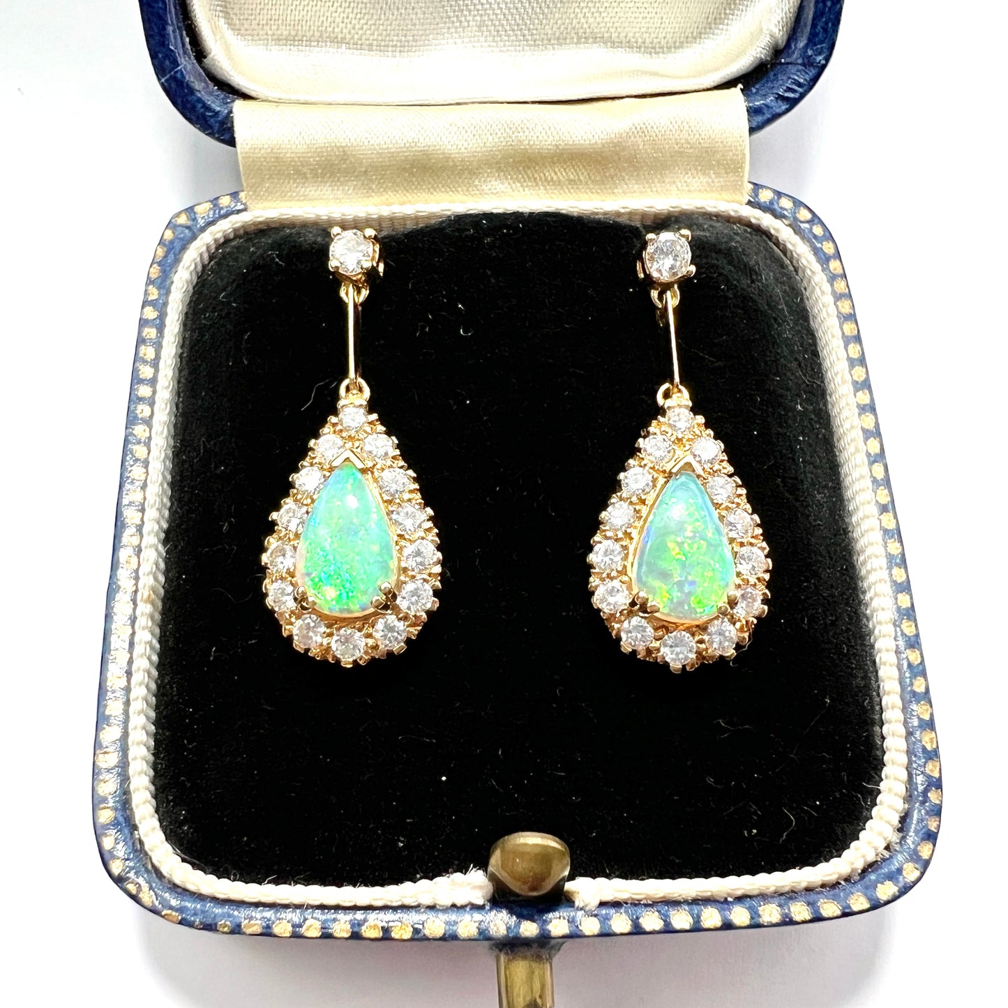 Vintage Diamond and Opal Teardrop Earrings in 18CT Gold