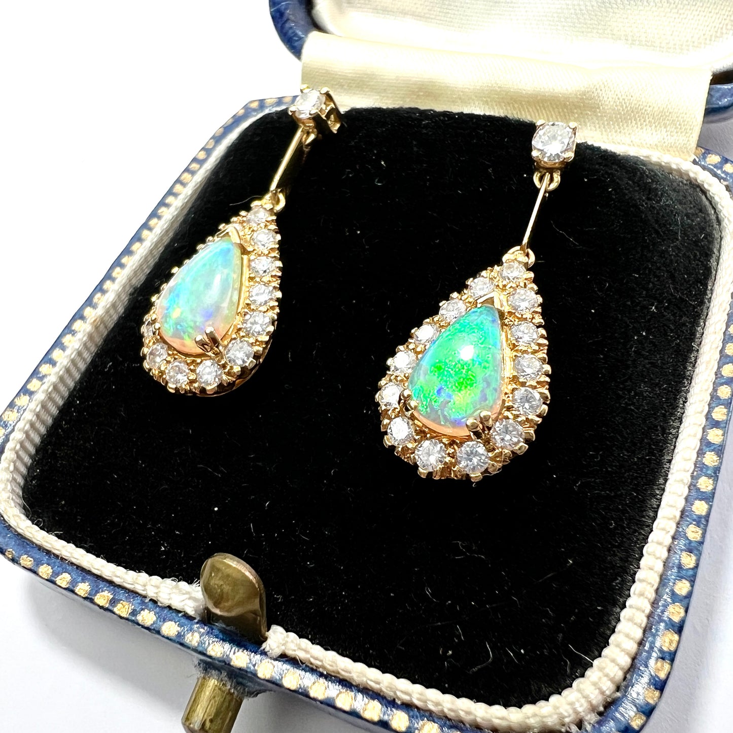 Vintage Diamond and Opal Teardrop Earrings in 18CT Gold
