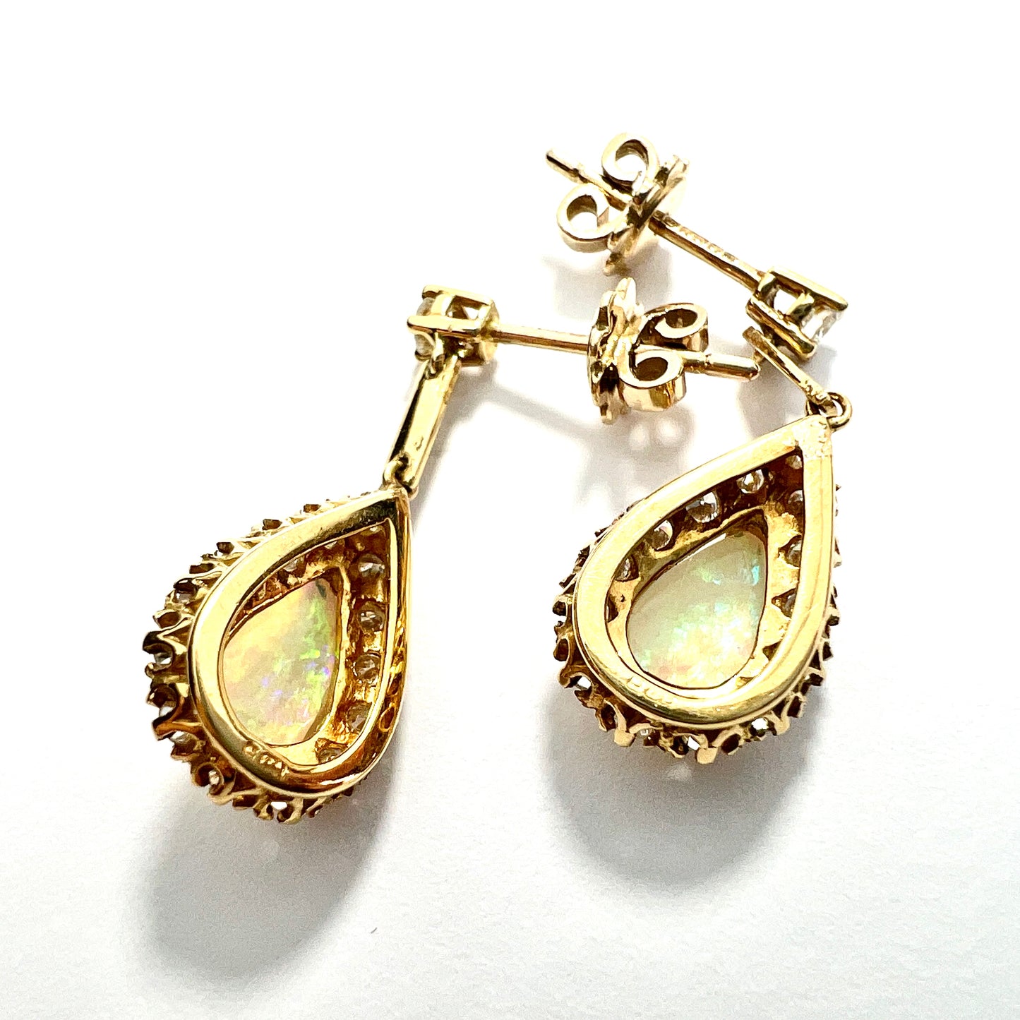 Vintage Diamond and Opal Teardrop Earrings in 18CT Gold