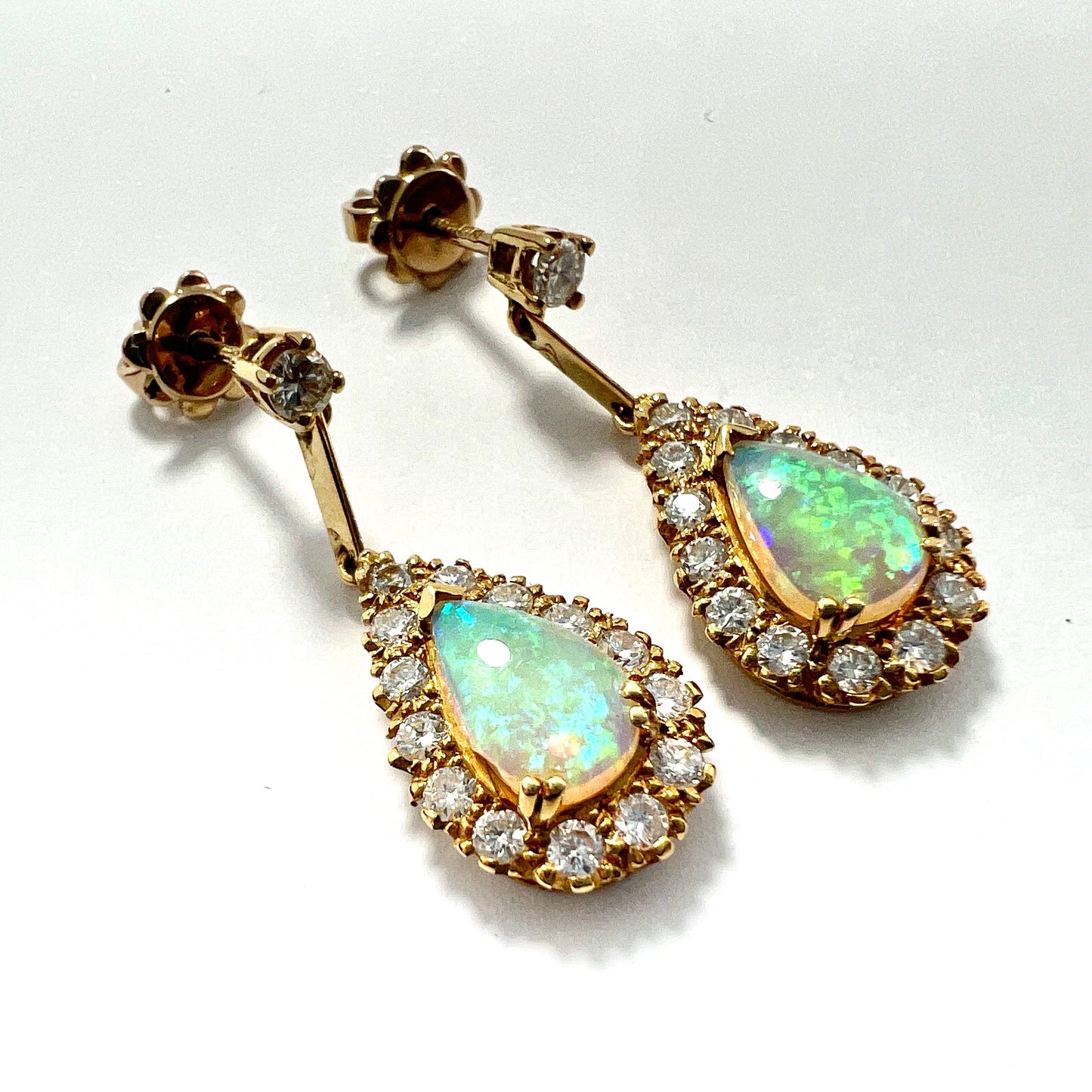 Vintage Diamond and Opal Teardrop Earrings in 18CT Gold